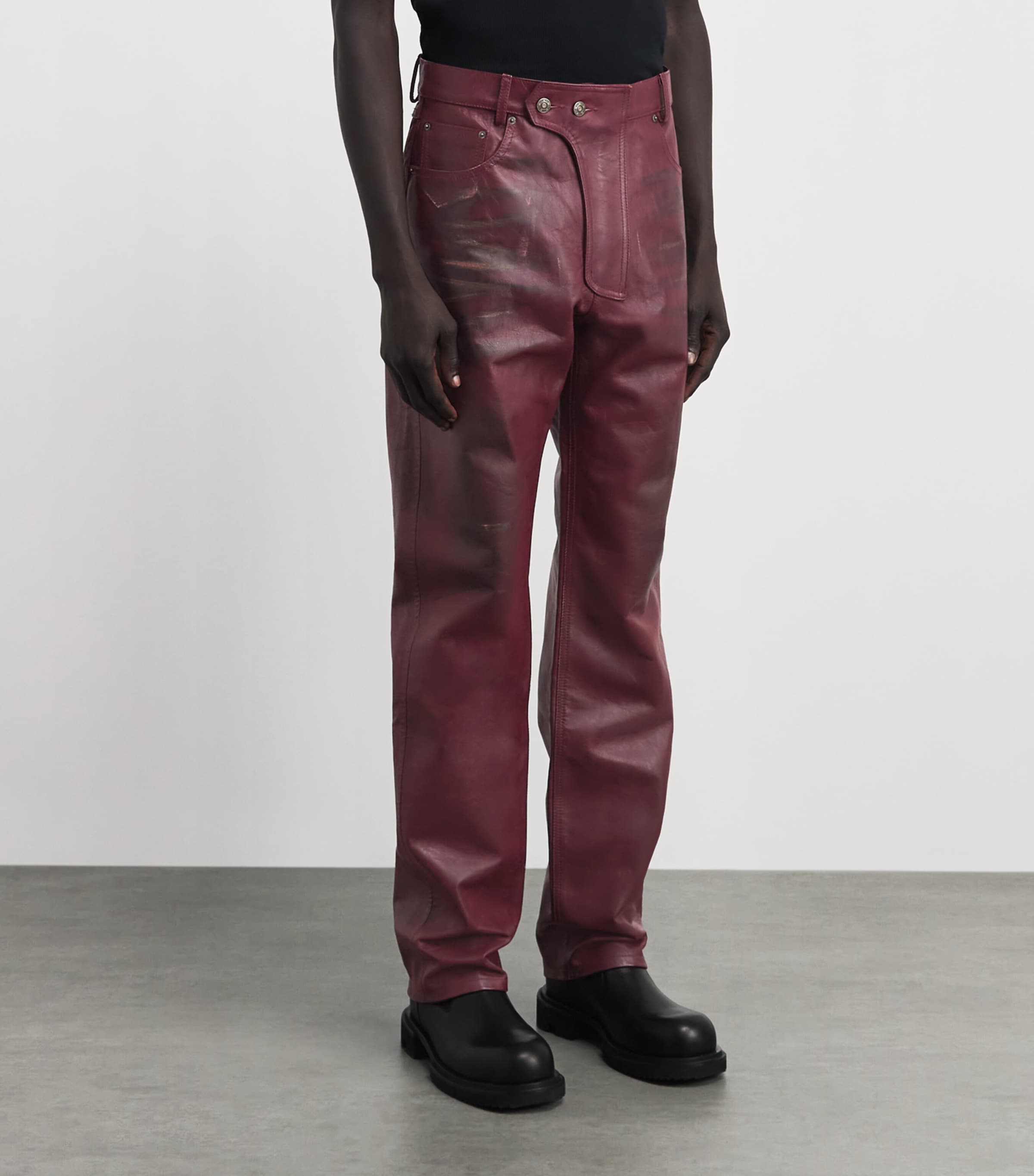 424 Mens Leather Moto Trousers Pigeon Bld Image 4
