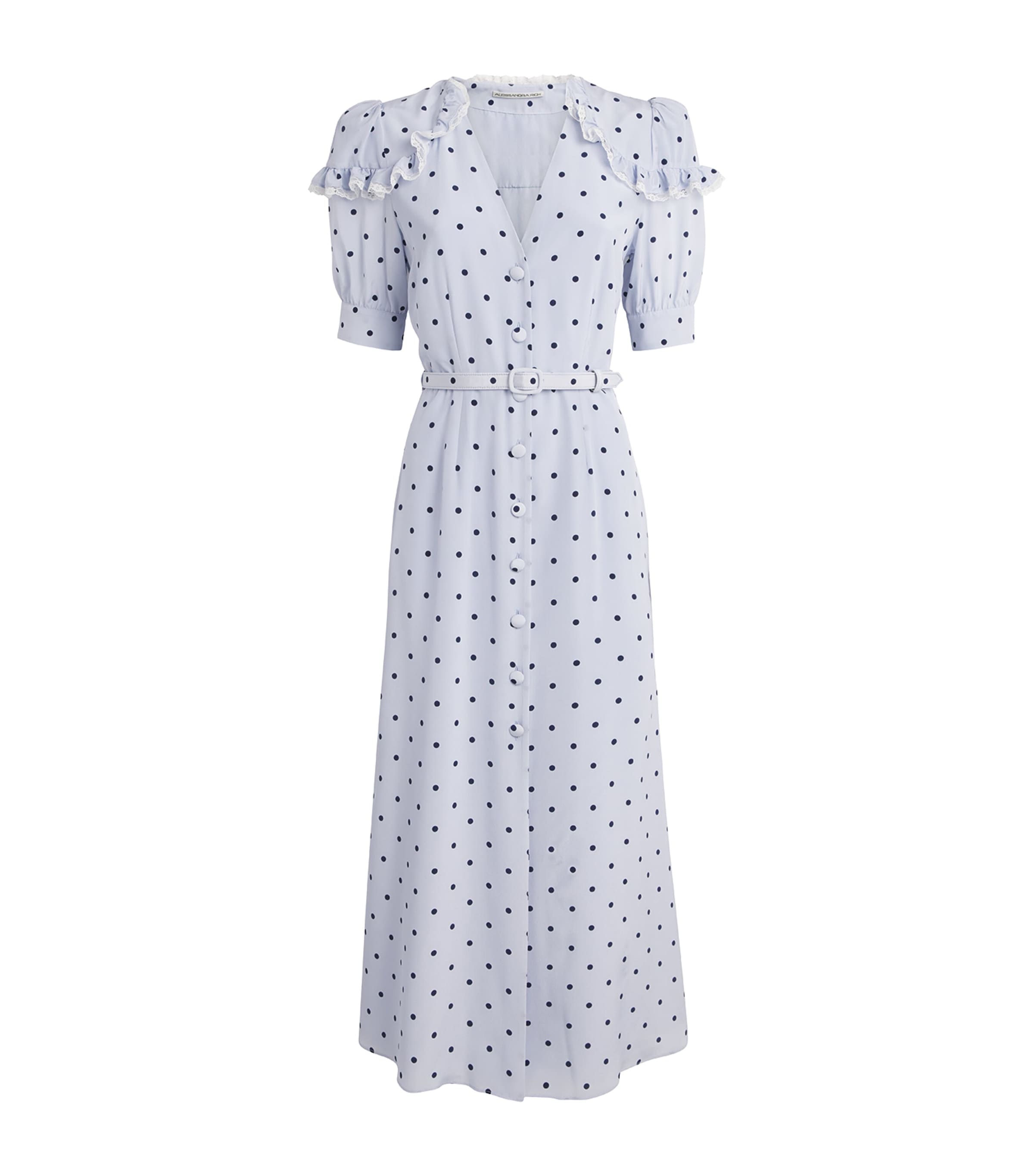 Alessandra Rich Womens Silk Ruffled Midi Dress Light Blue Blue Image 1