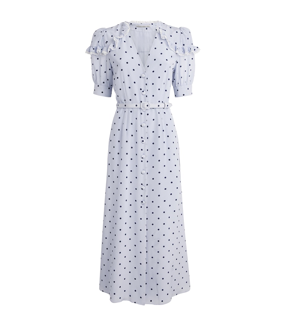 Alessandra Rich Womens Silk Ruffled Midi Dress Light Blue Blue Image 1