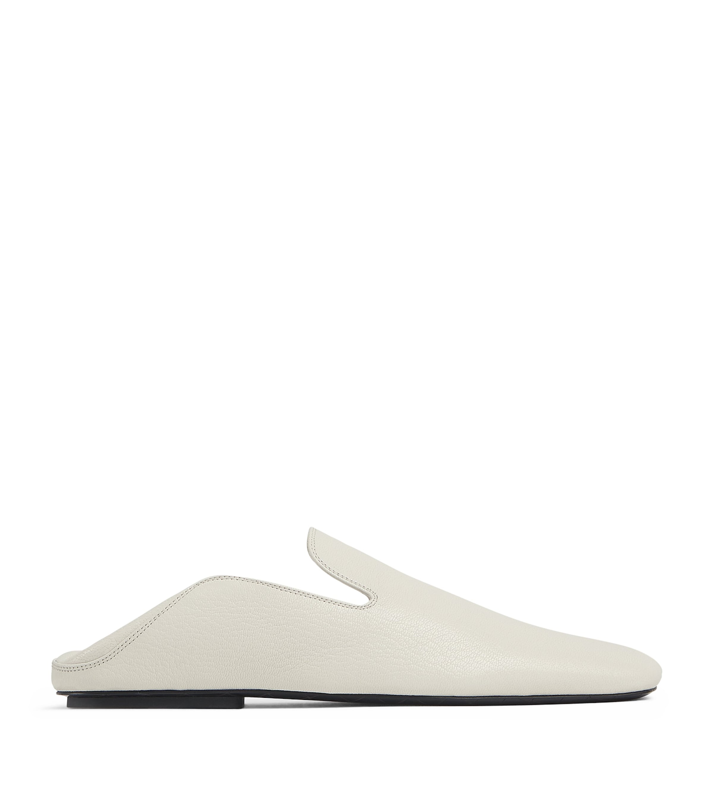 Shop Bottega Veneta Grained Calfskin Adamo Slippers In White