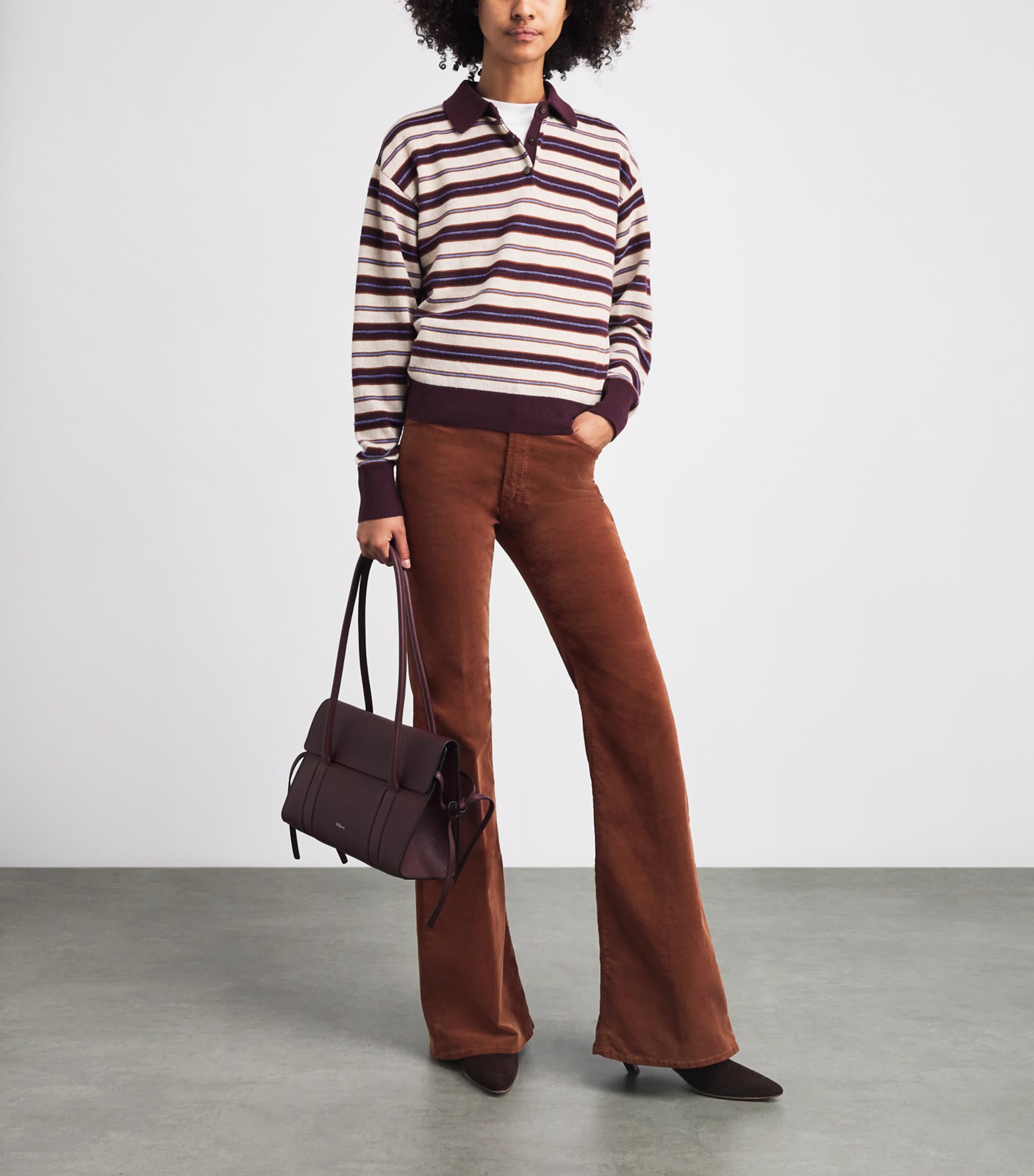 MOTHER Womens Corduroy The Doozy Flared Trousers Bison Image 2