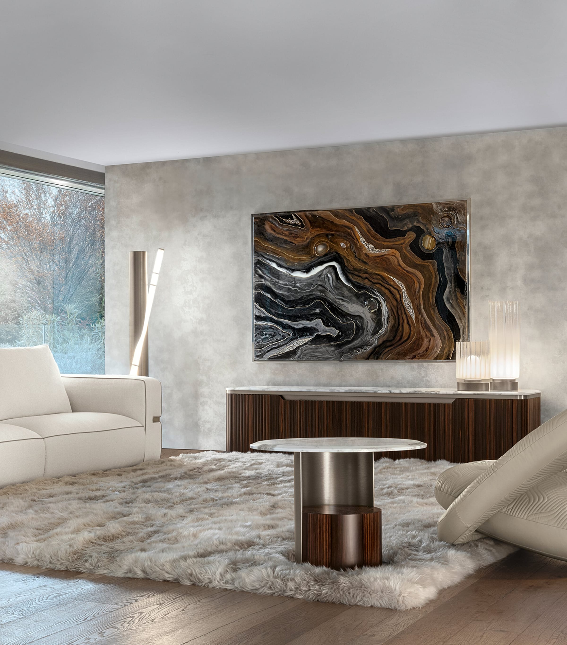 Luxor side table placed in a modern living room setting