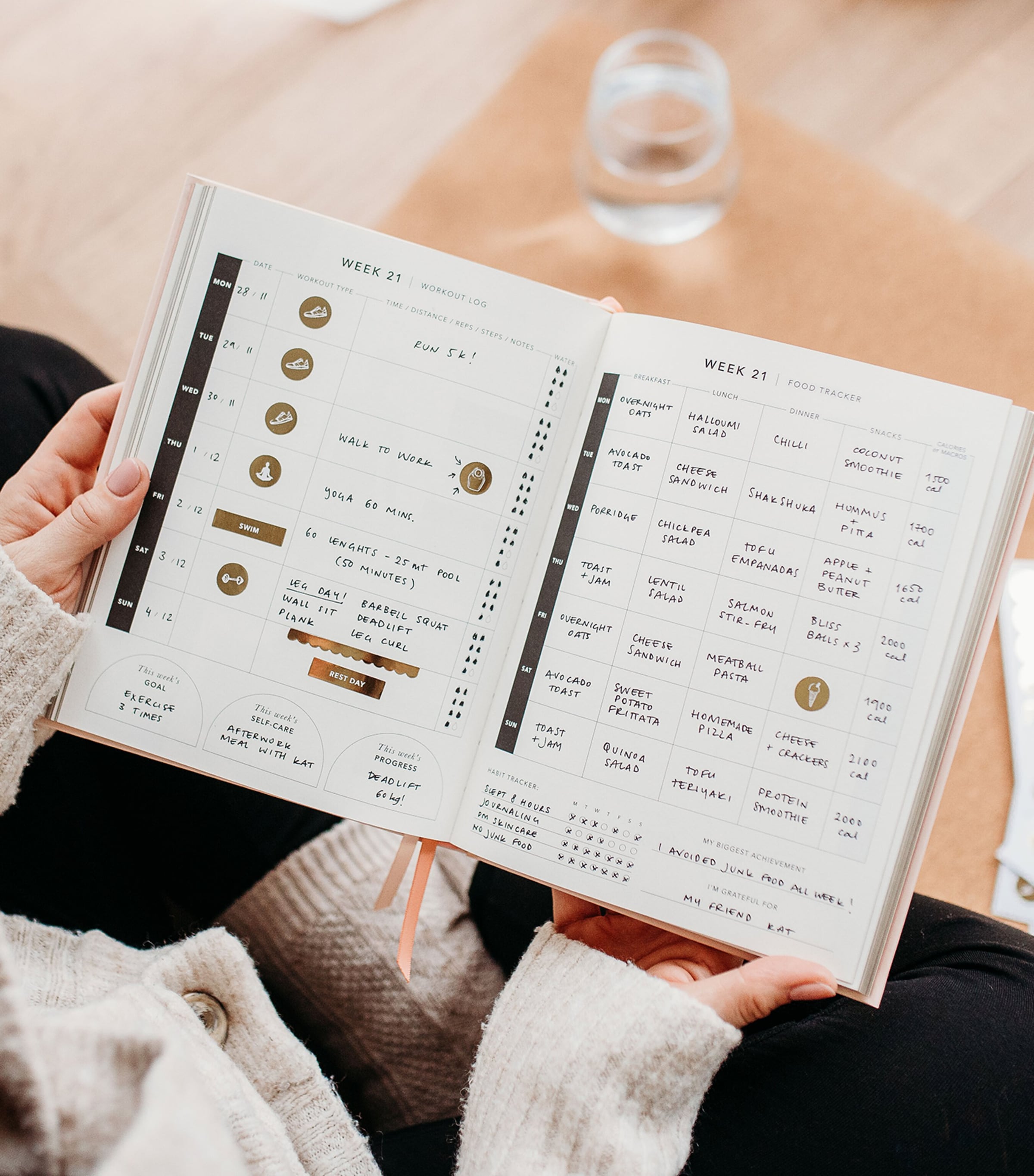 Blush and Gold Daily Fitness & Meal Planner Green, Gold Image 6