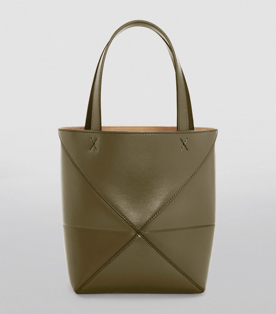 LOEWE Mini Leather Puzzle Fold Tote Bag Dark Khaki Green Image 3