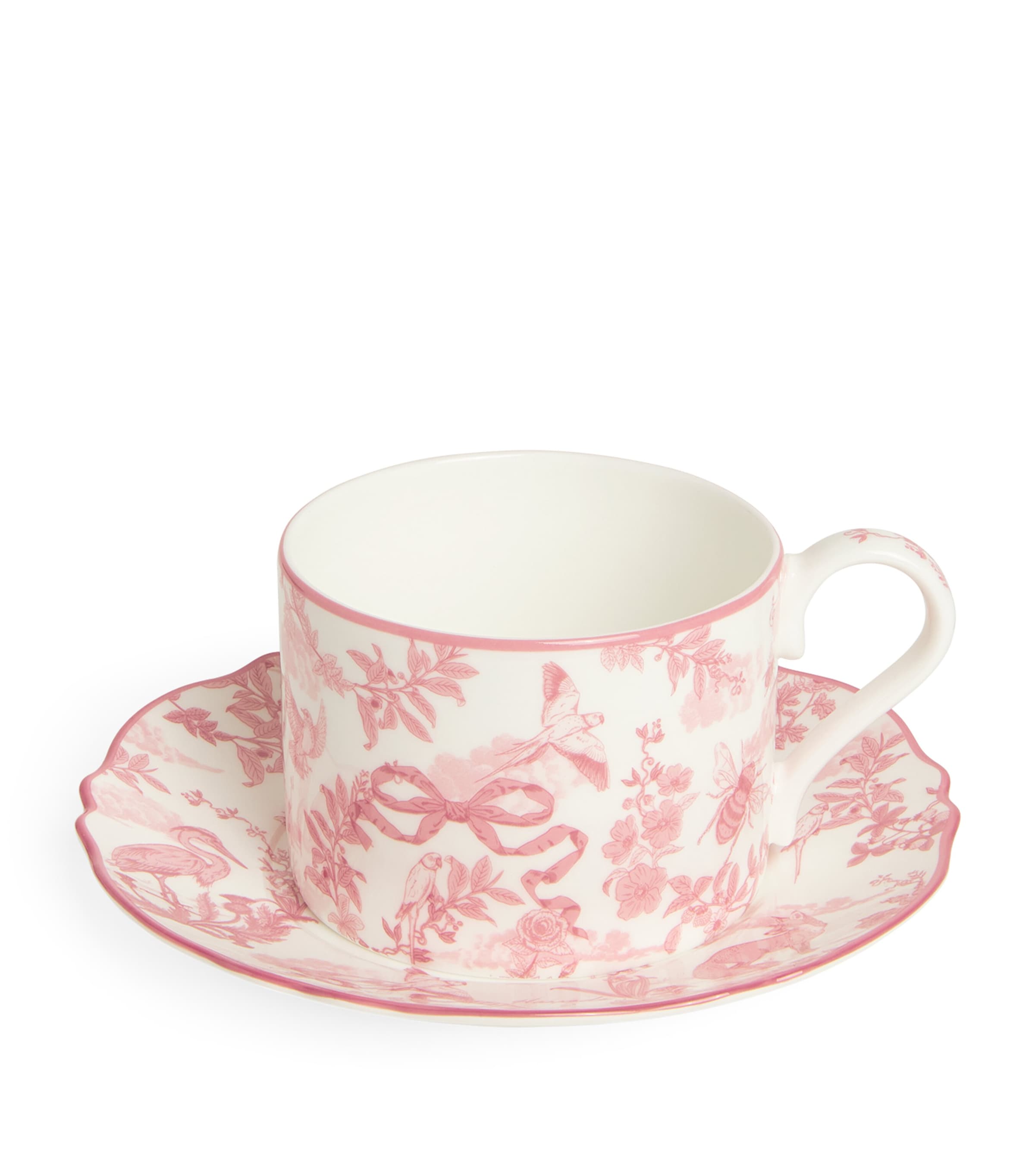 Harrods Bone China Toile Teacup And Saucer Set In Pink