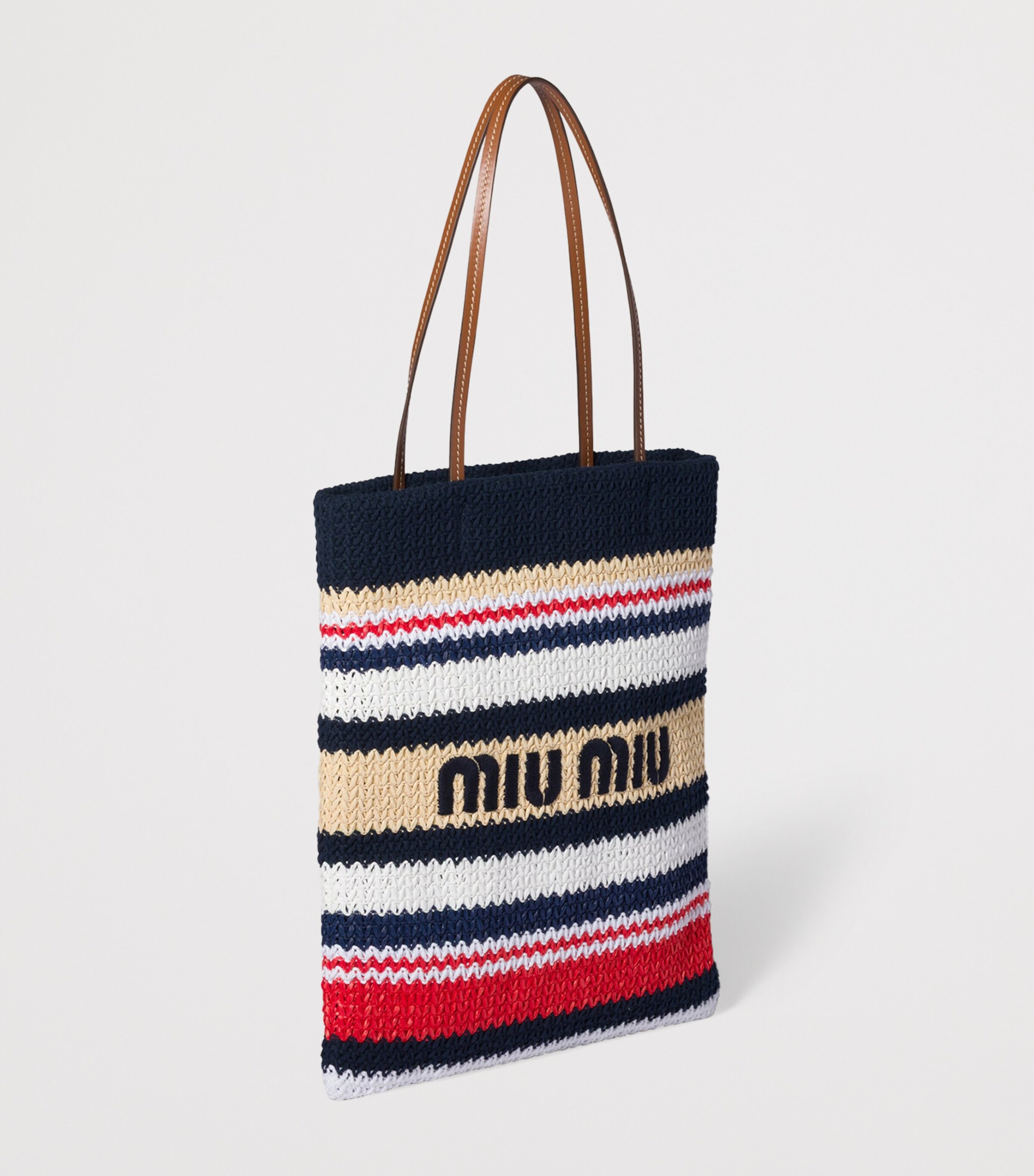 Miu Miu Raffia-Effect Woven Tote Bag Blue Image 2