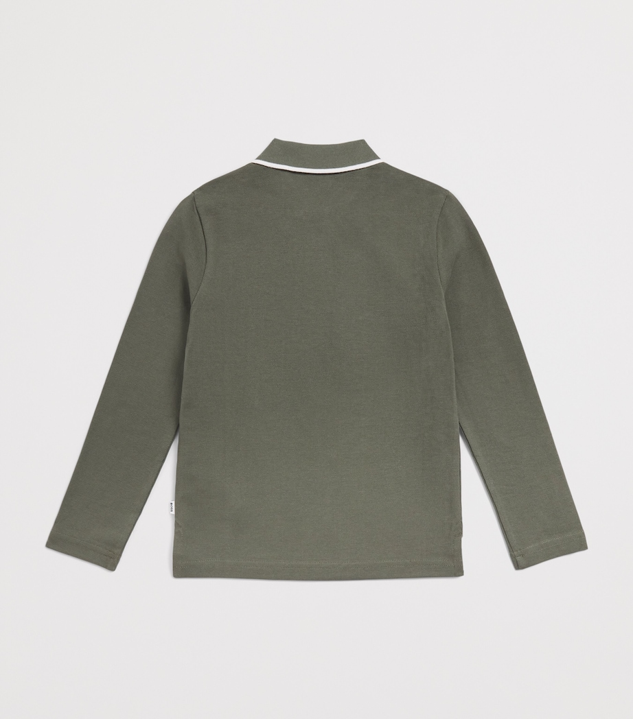 BOSS Kidswear Cotton Long-Sleeve Polo Shirt (4-16 Years) Olive Night Image 2