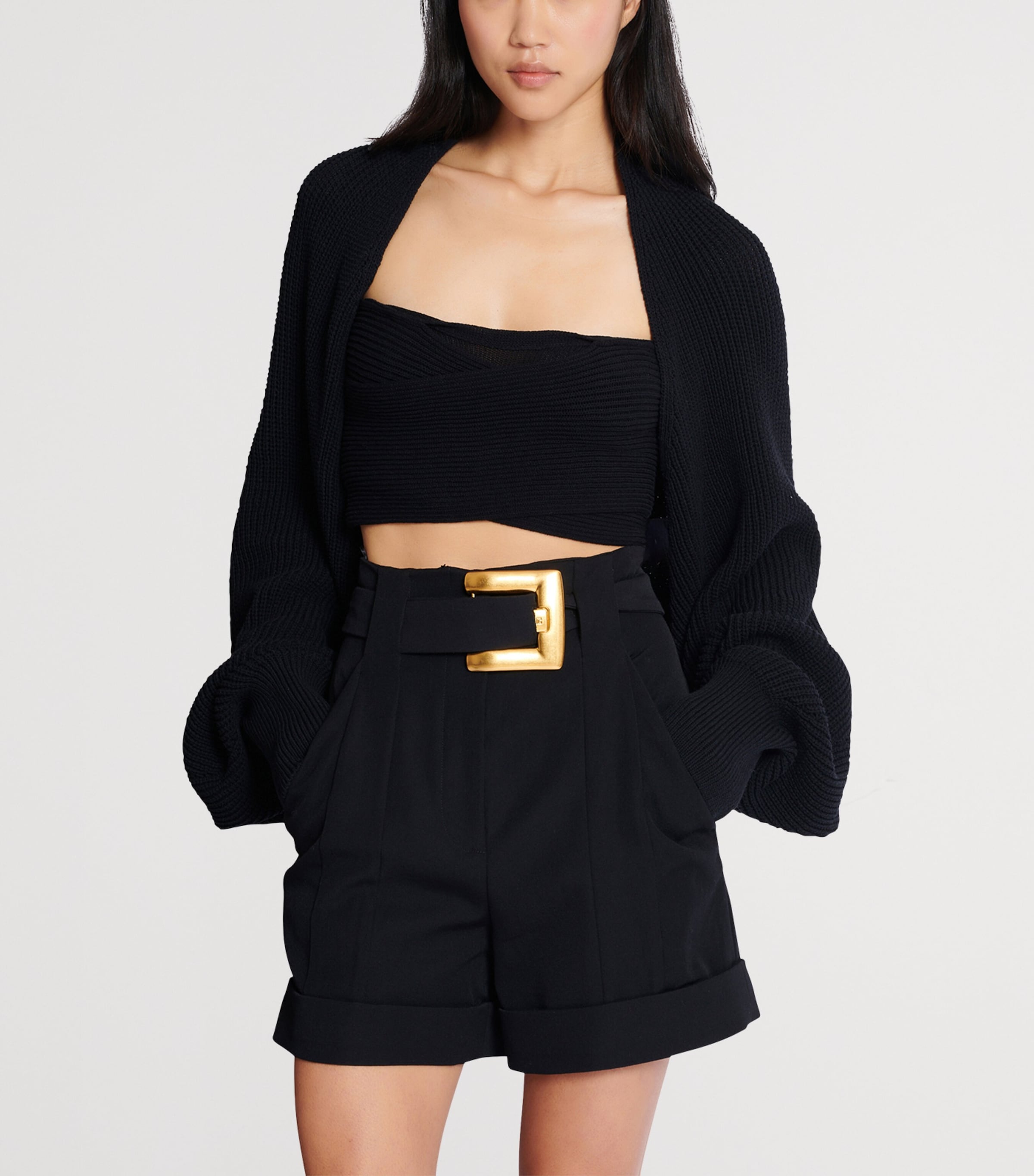 Balmain Rib-Knit Bolero Cardigan Noir Image 5