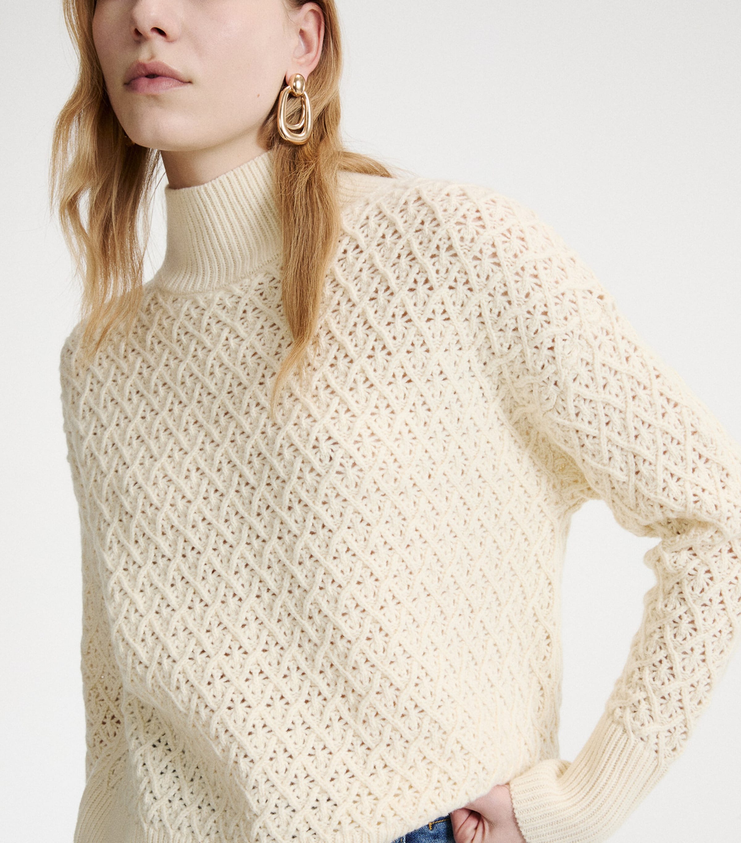Marella Womens Virgin Wool Open Knit Sweater Cream Image 5