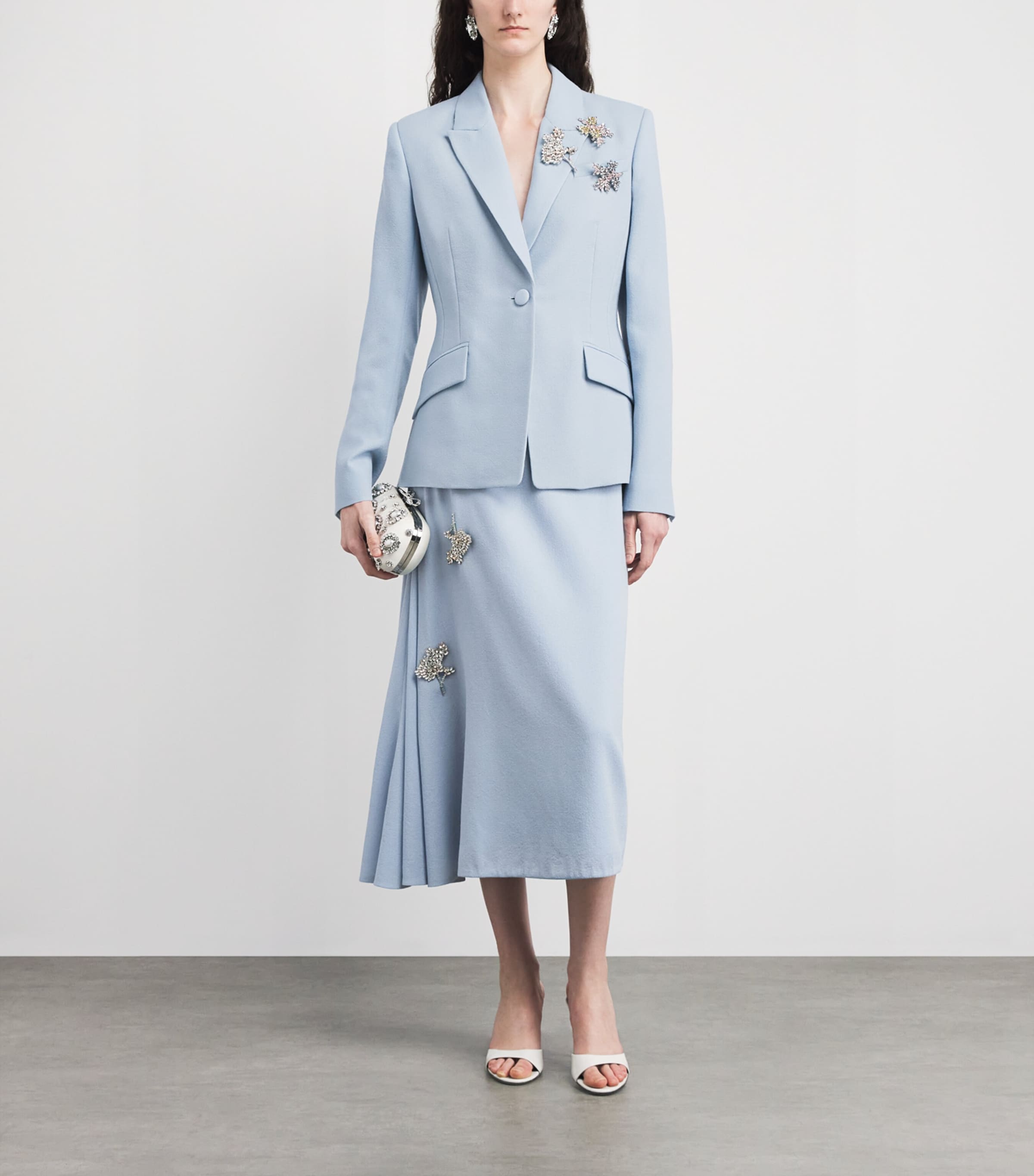 Erdem Womens Wool Crepe Crystal-Embellished Blazer Porcelain Blue Image 2