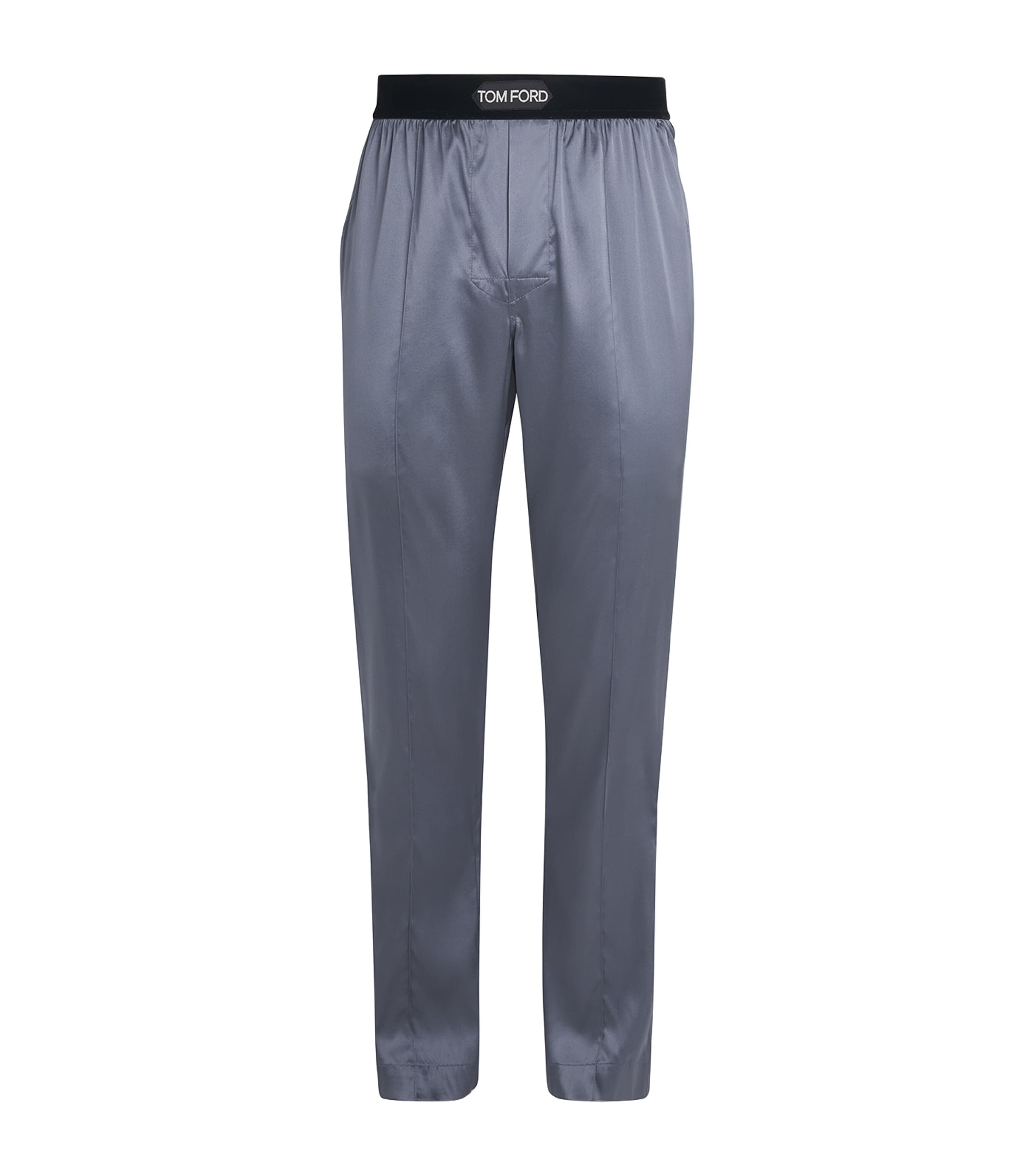 TOM FORD Mens Silk-Blend Pyjama Trousers Dark Grey Image 1