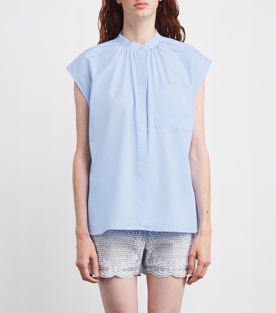 Sleeveless Embroidered Shirt LIGHT BLUE Image 3