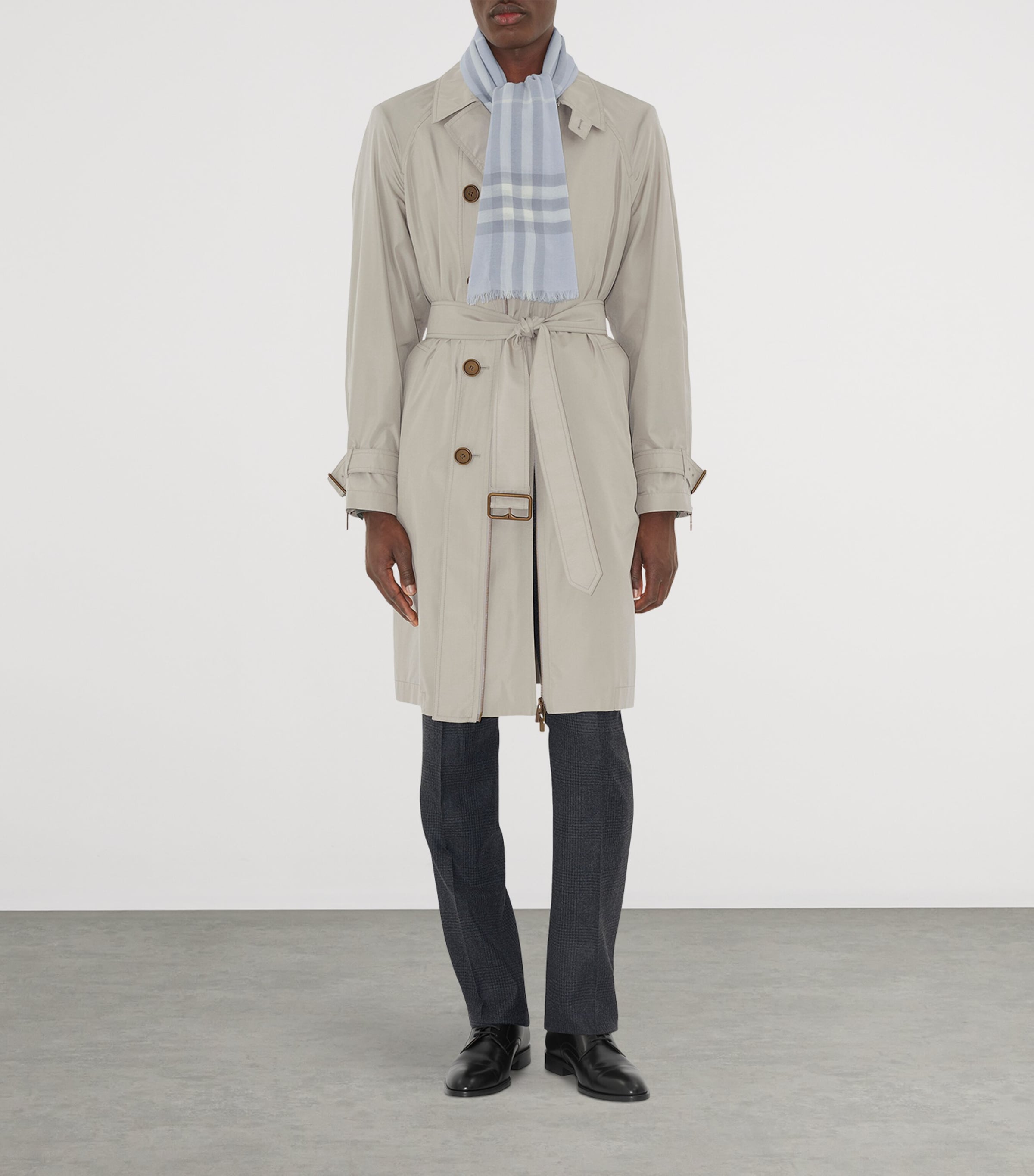 Wool Wide Check Scarf MIST BLUE Image 5