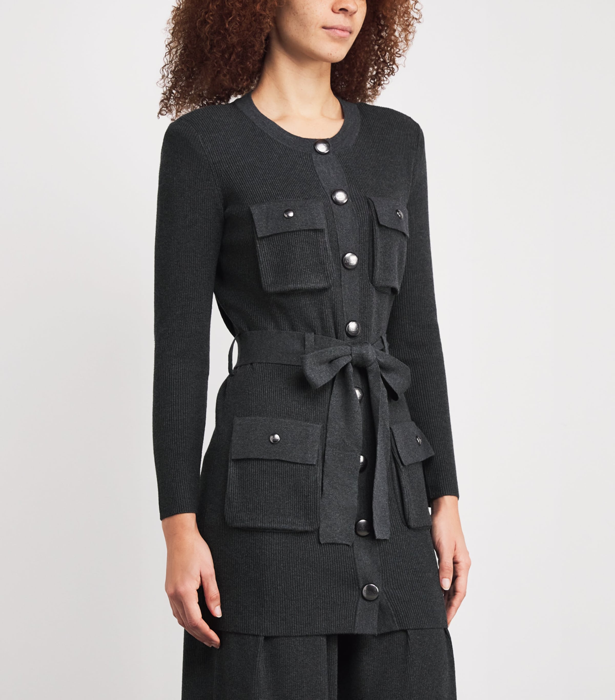 Stretch-Knit Lore Cardigan CHARCL GREY/GUNMTL Image 3