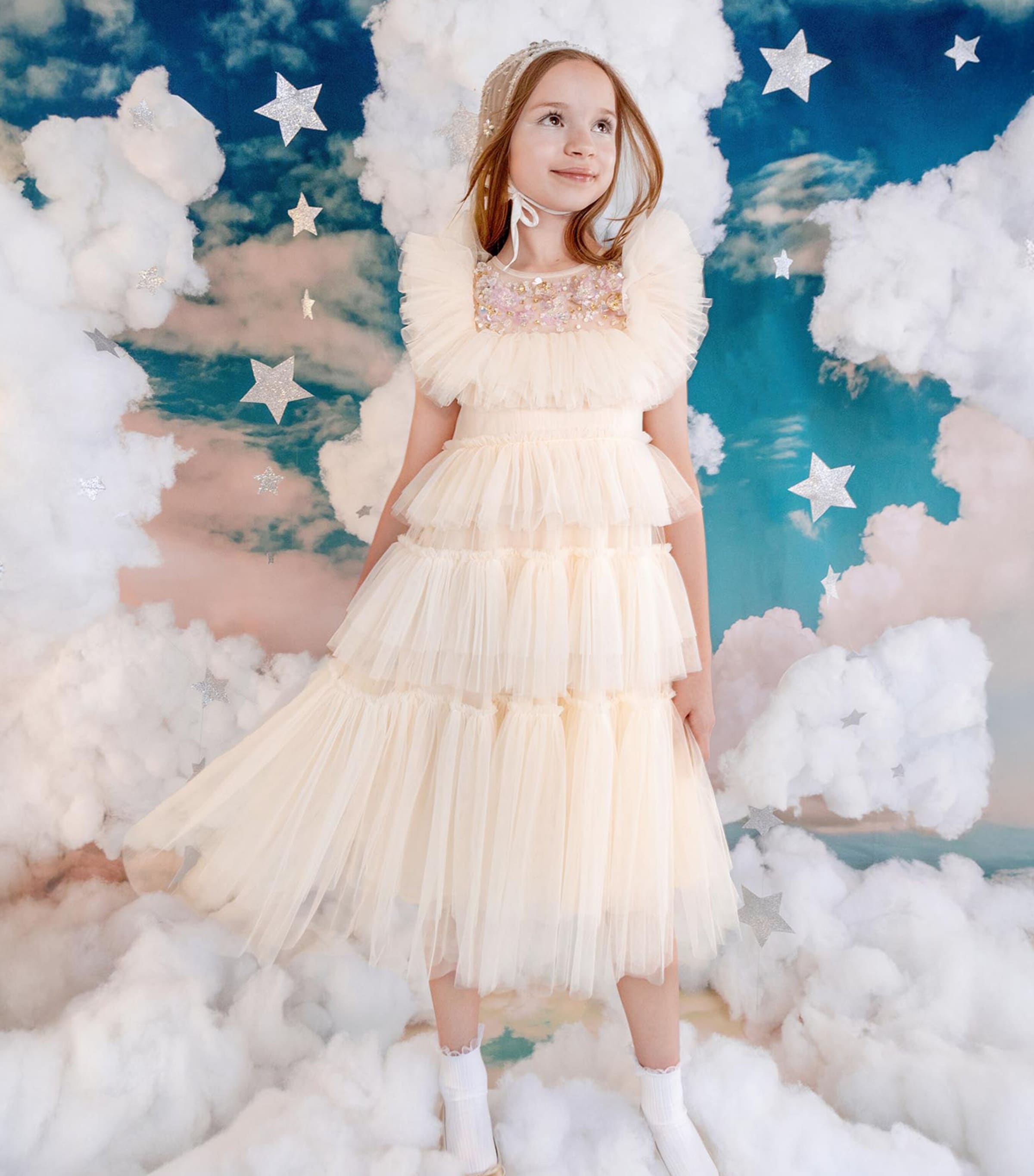 Tulle Embellished Rana Dress (2-11 Years) LINEN Image 4