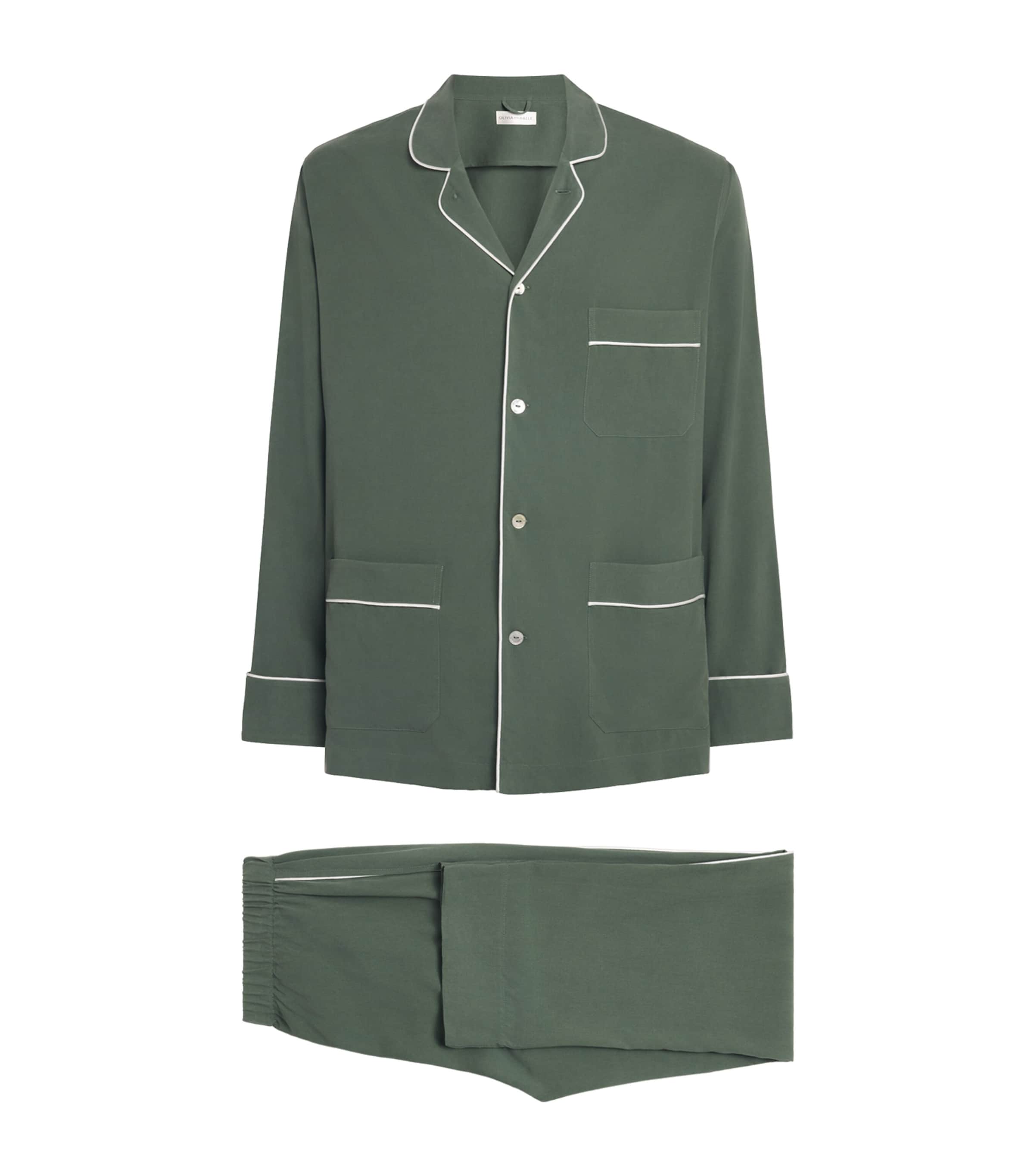 Olivia von Halle Mens Silk Twill Laurent Pyjama Set Forest Image 1