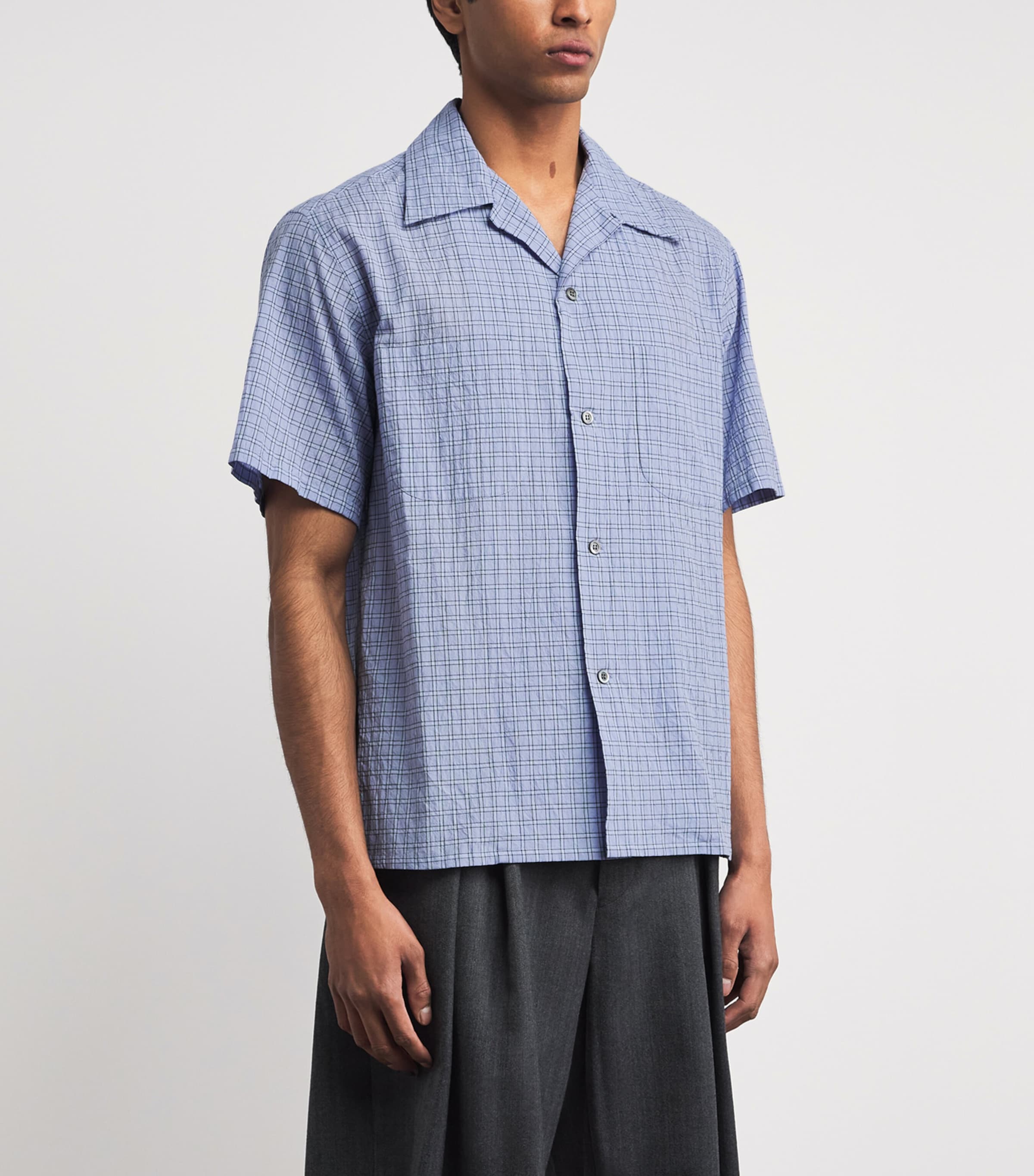 Maison Margiela Mens Check Open-Collar Shirt Sky Blue Image 4