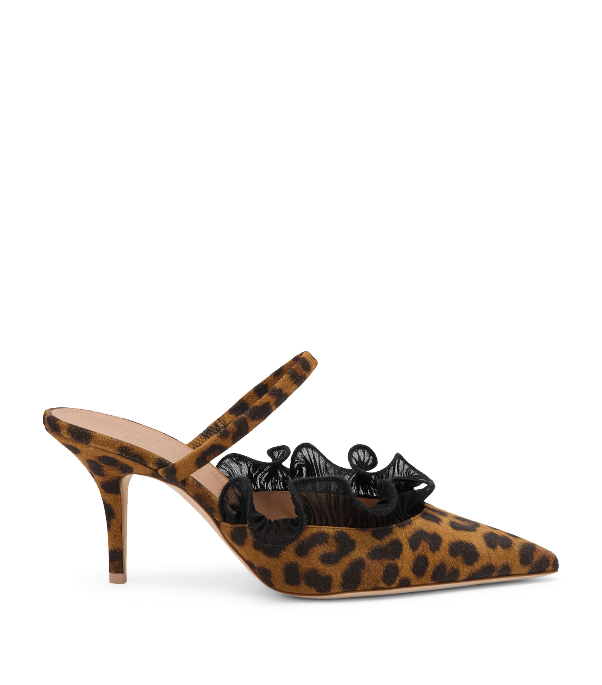 Malone Souliers Suede Leopard Print Cecile Heeled Mules 70 Brown Image 1