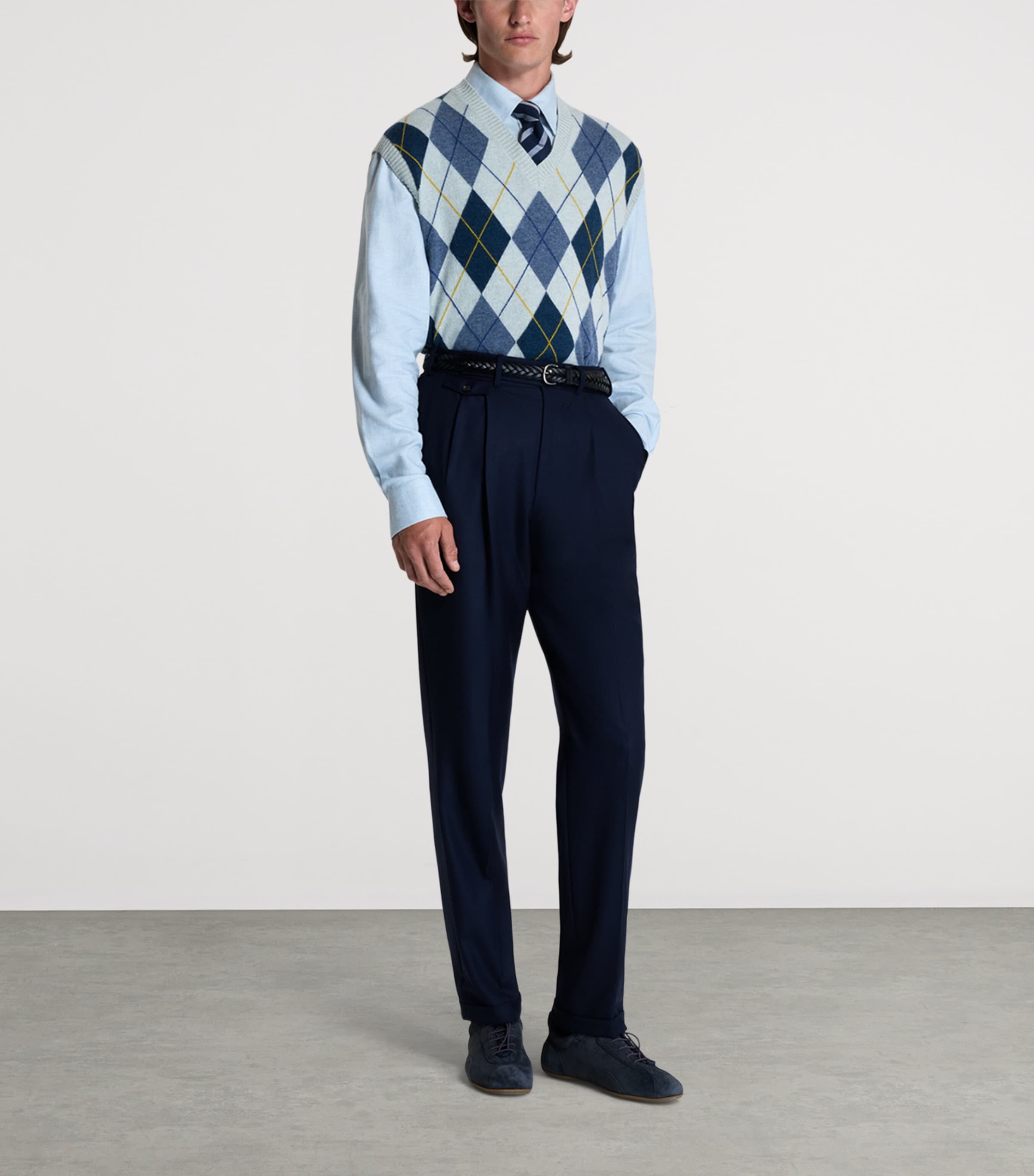 Dunhill Mens Cashmere Argyle Sweater Vest Denim Image 2