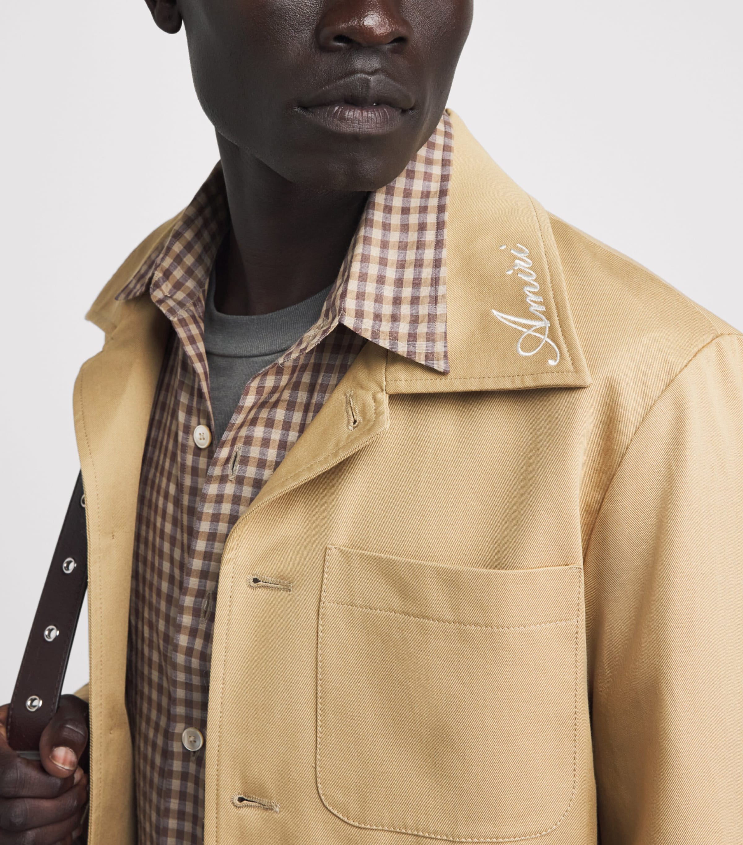 AMIRI Mens Cotton Script Shacket Earth Image 3
