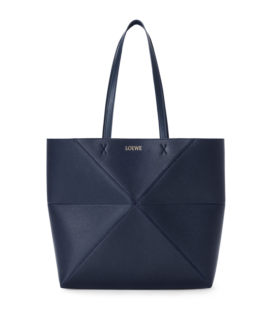LOEWE Medium Leather Puzzle Fold Tote Bag Deep Navy Image 1