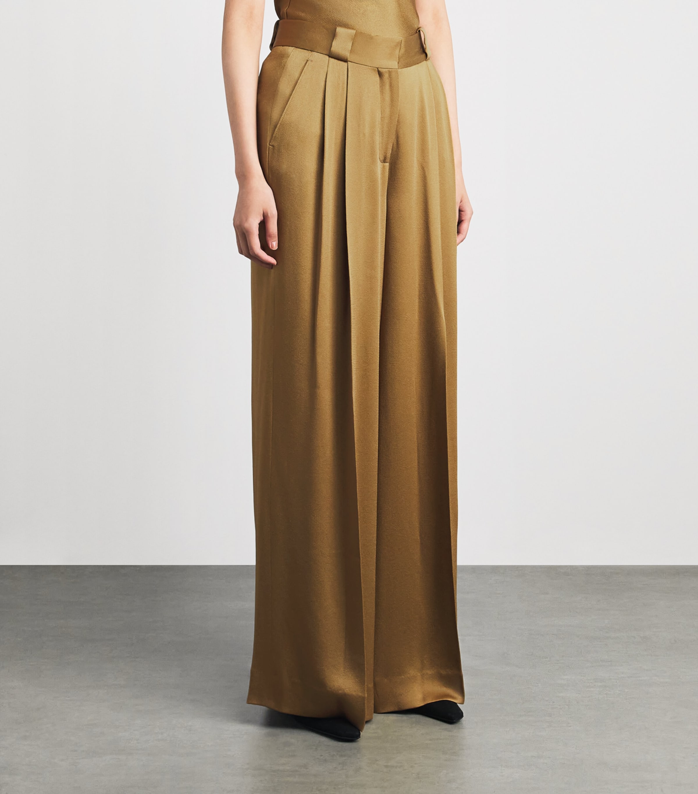 Blazé Milano Womens Satin Husi Palazzo Trousers Dijon Image 4