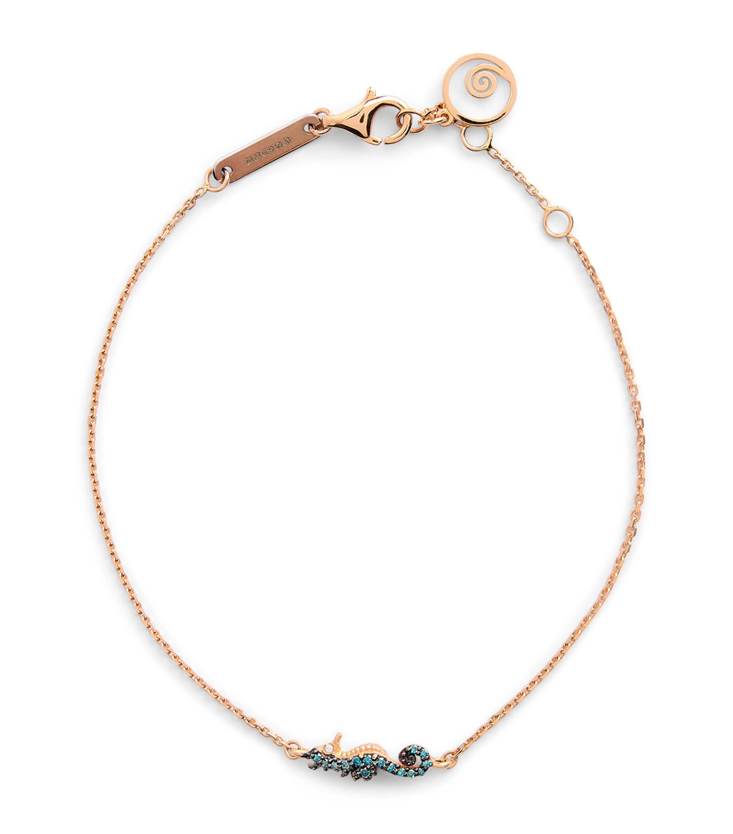 Bee Goddess Rose Gold And Diamond Seahorse Bracelet In Gold