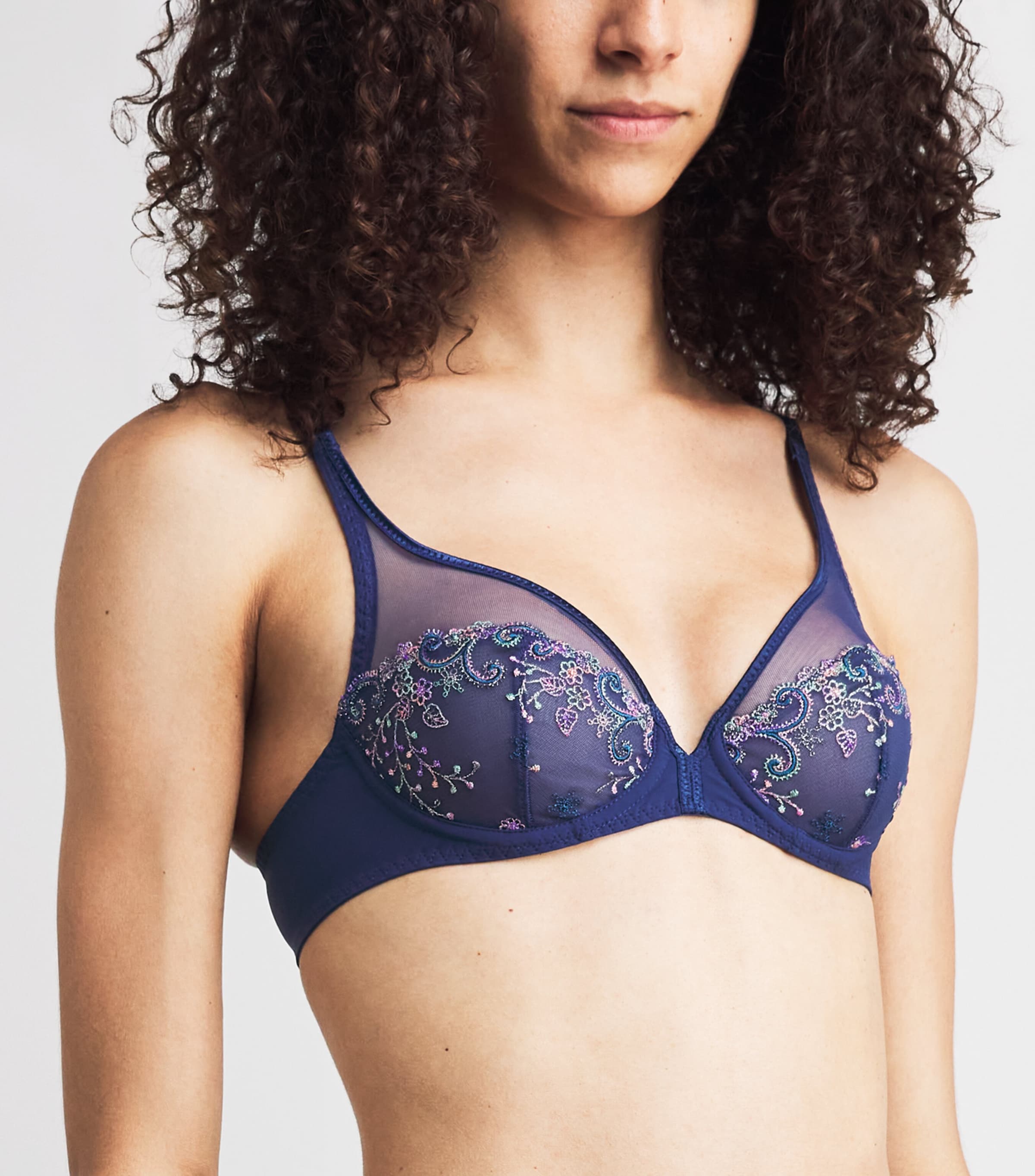 Simone Perele Womens Embroidered Plunge Delice Bra Blue Rainbow Image 2