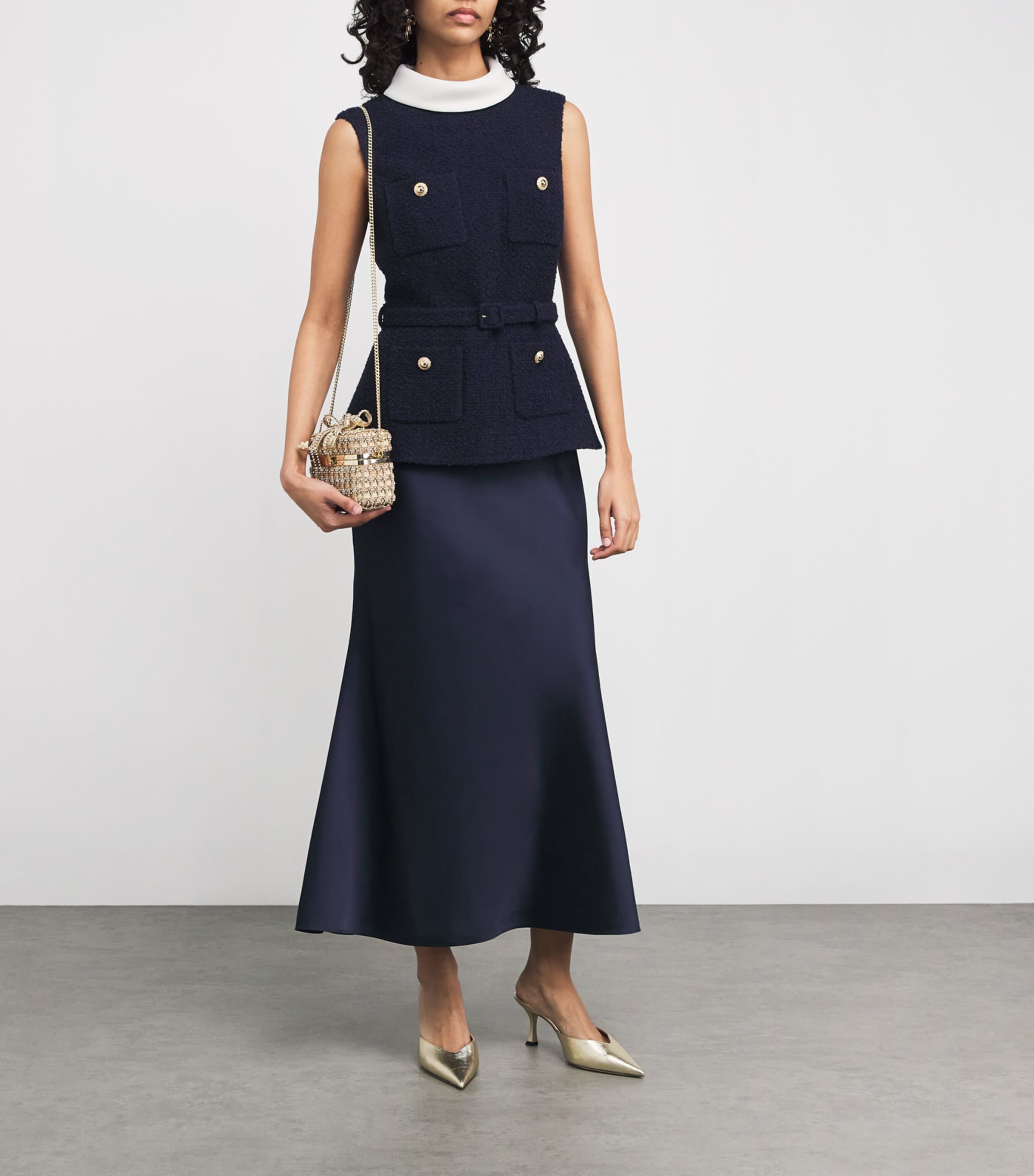 Self-Portrait 上品 Boucle サテン ミディドレス Self-Portrait Bouclé-Satin Midi Dress | Harrods US