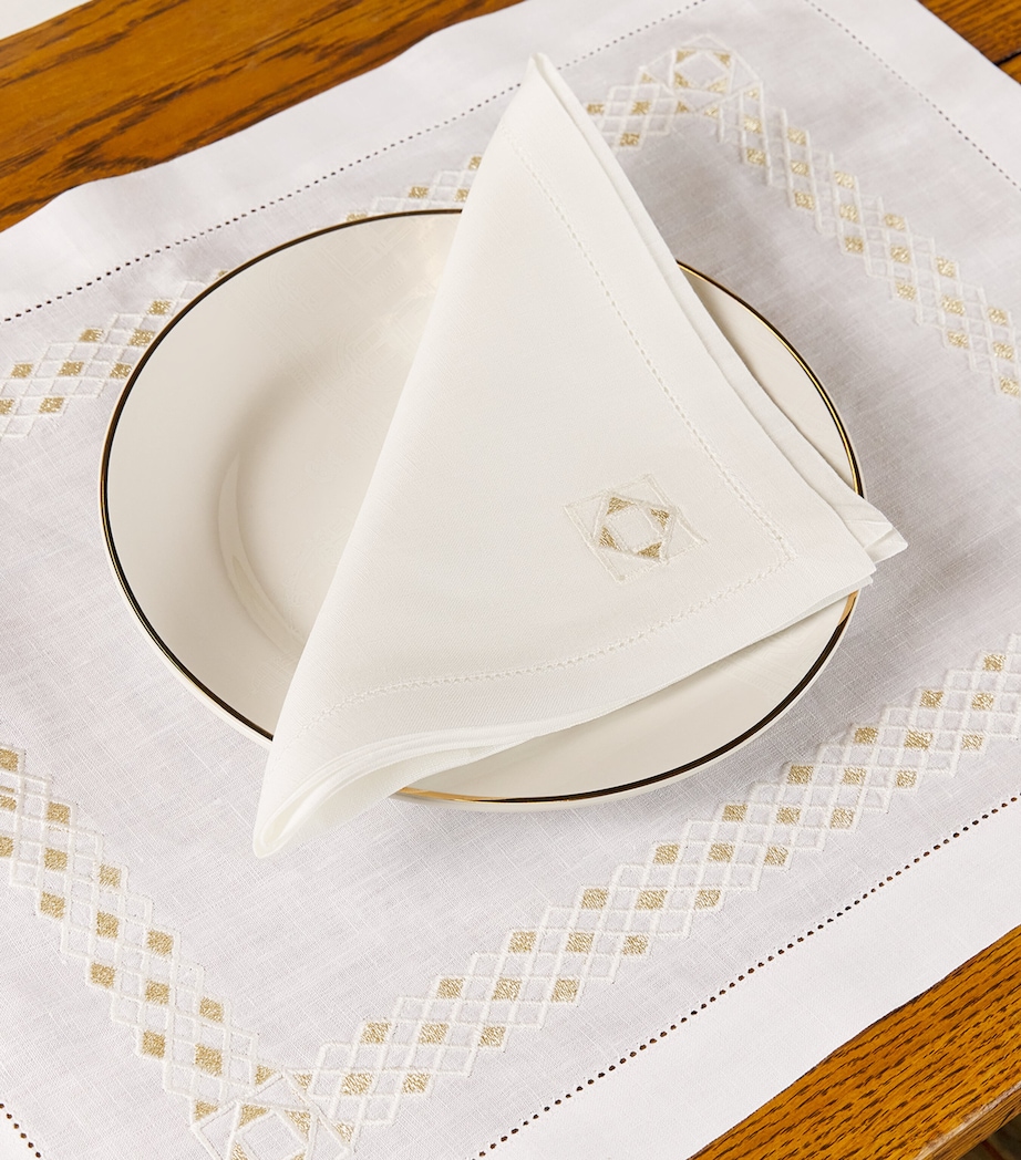 Linen Embroidered Liri Napkin (45cm x 45cm) WHITE/GOLD Image 3
