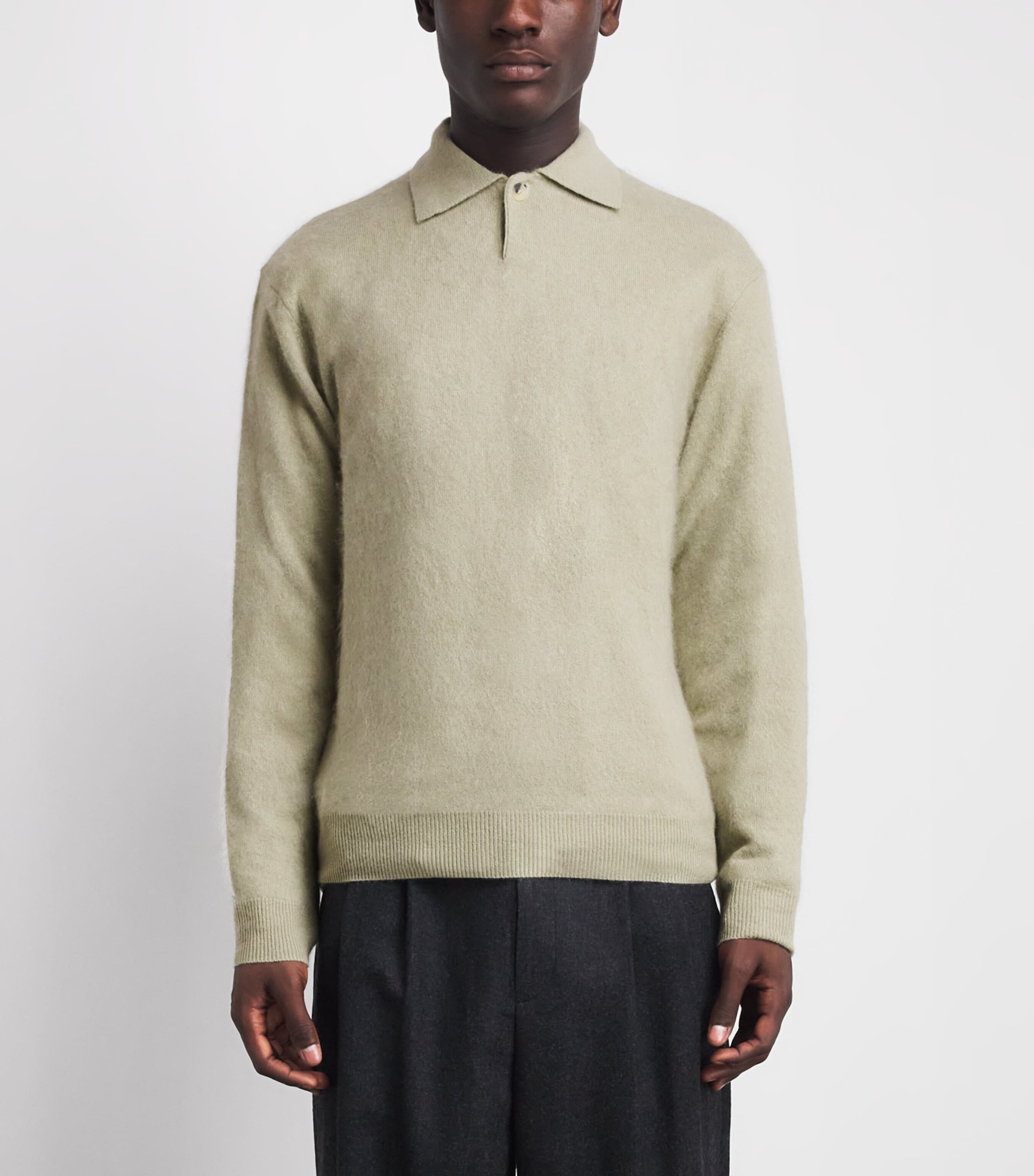 Le 17 Septembre Mens Wool-Cashmere Brushed Polo Sweater Sage Green Image 4