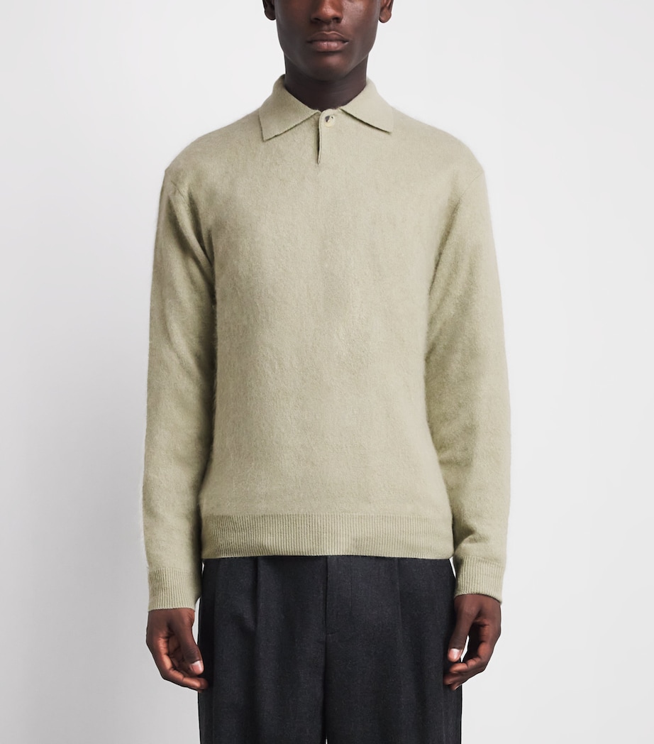 Le 17 Septembre Mens Wool-Cashmere Brushed Polo Sweater Sage Green Image 4