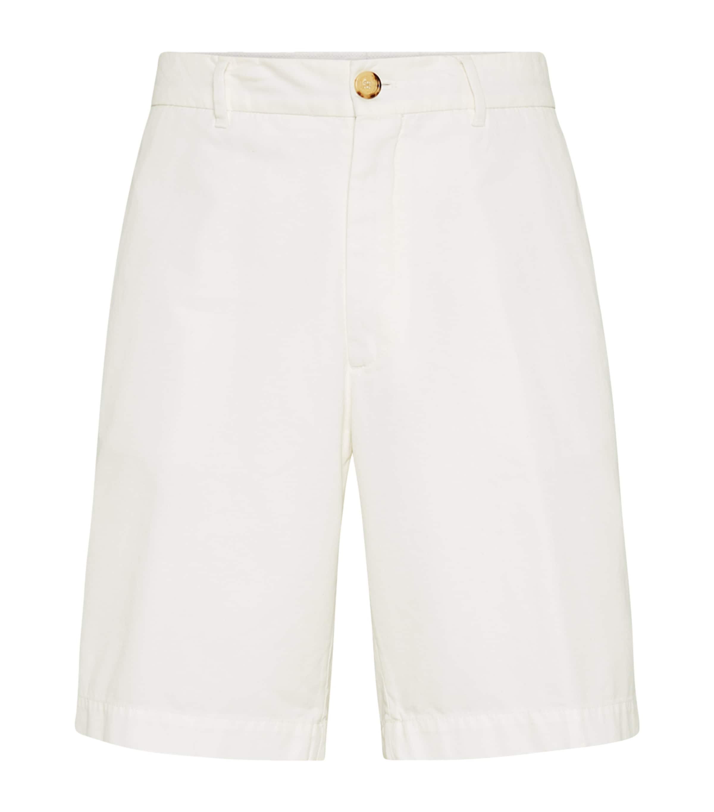 Brunello Cucinelli Men Garment-dyed Bermuda Shorts In Twisted Cotton Gabardine In White
