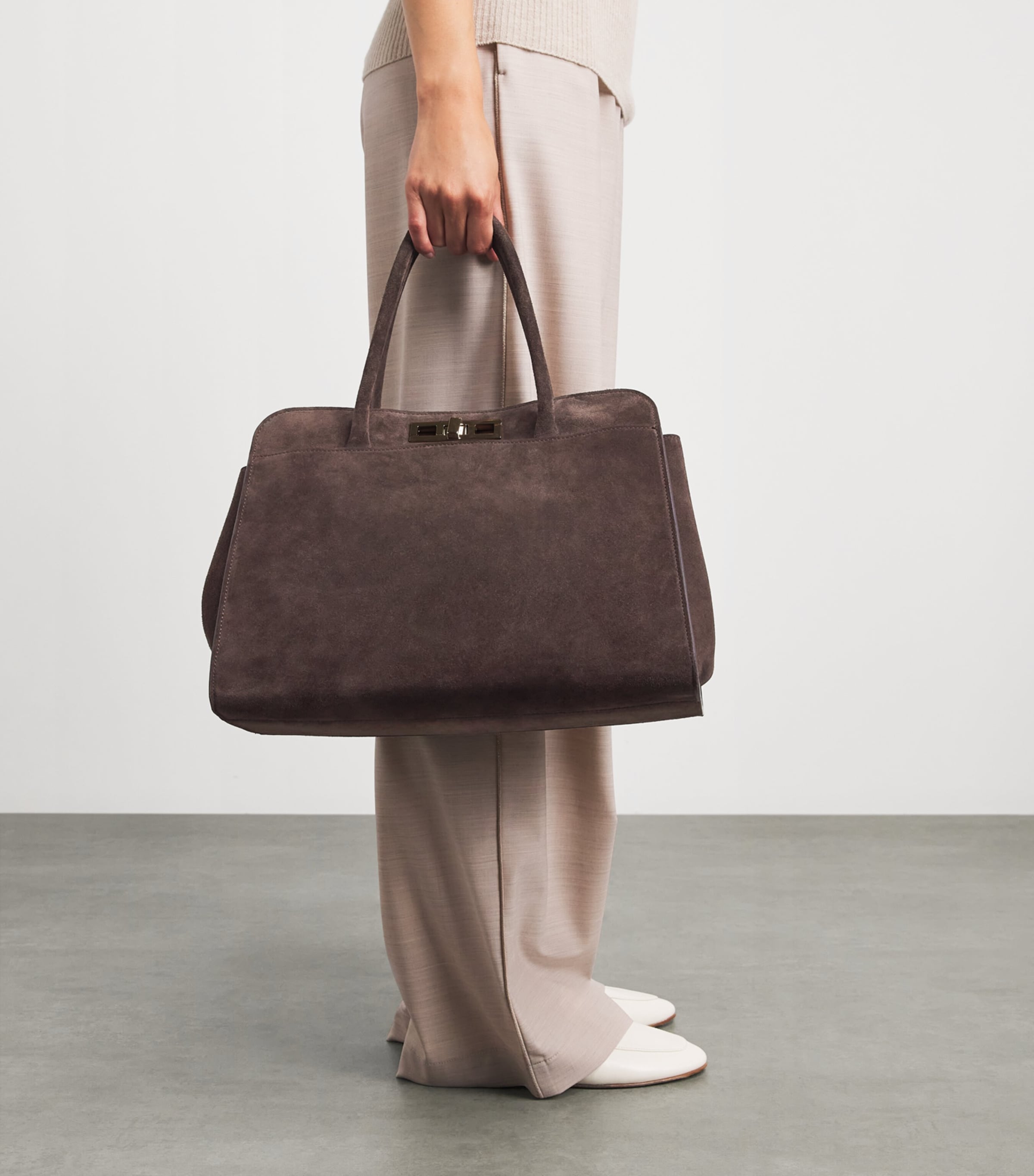 Fabiana Filippi Large Suede Josephine Top-Handle Bag Ebano Image 4