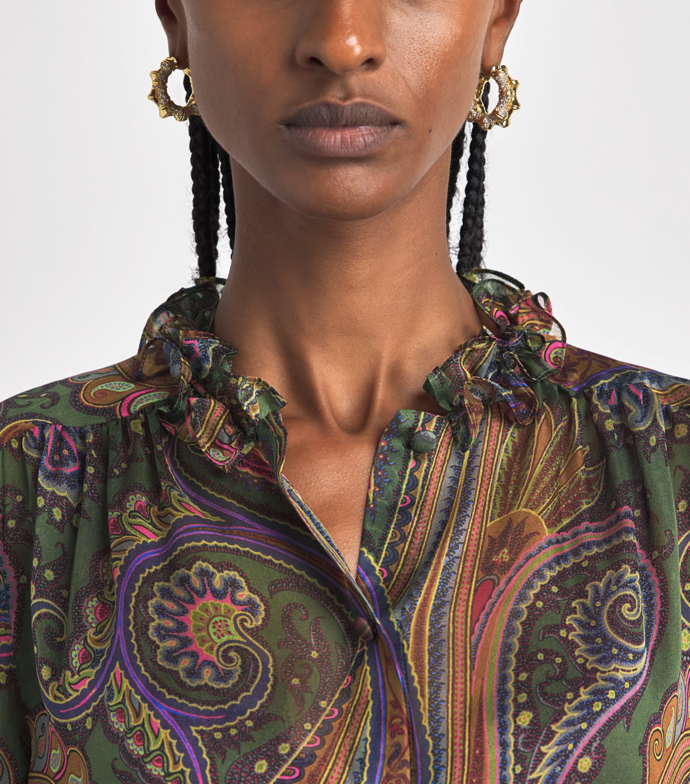 Etro Womens Silk Ruffle Paisley Blouse Green Image 3