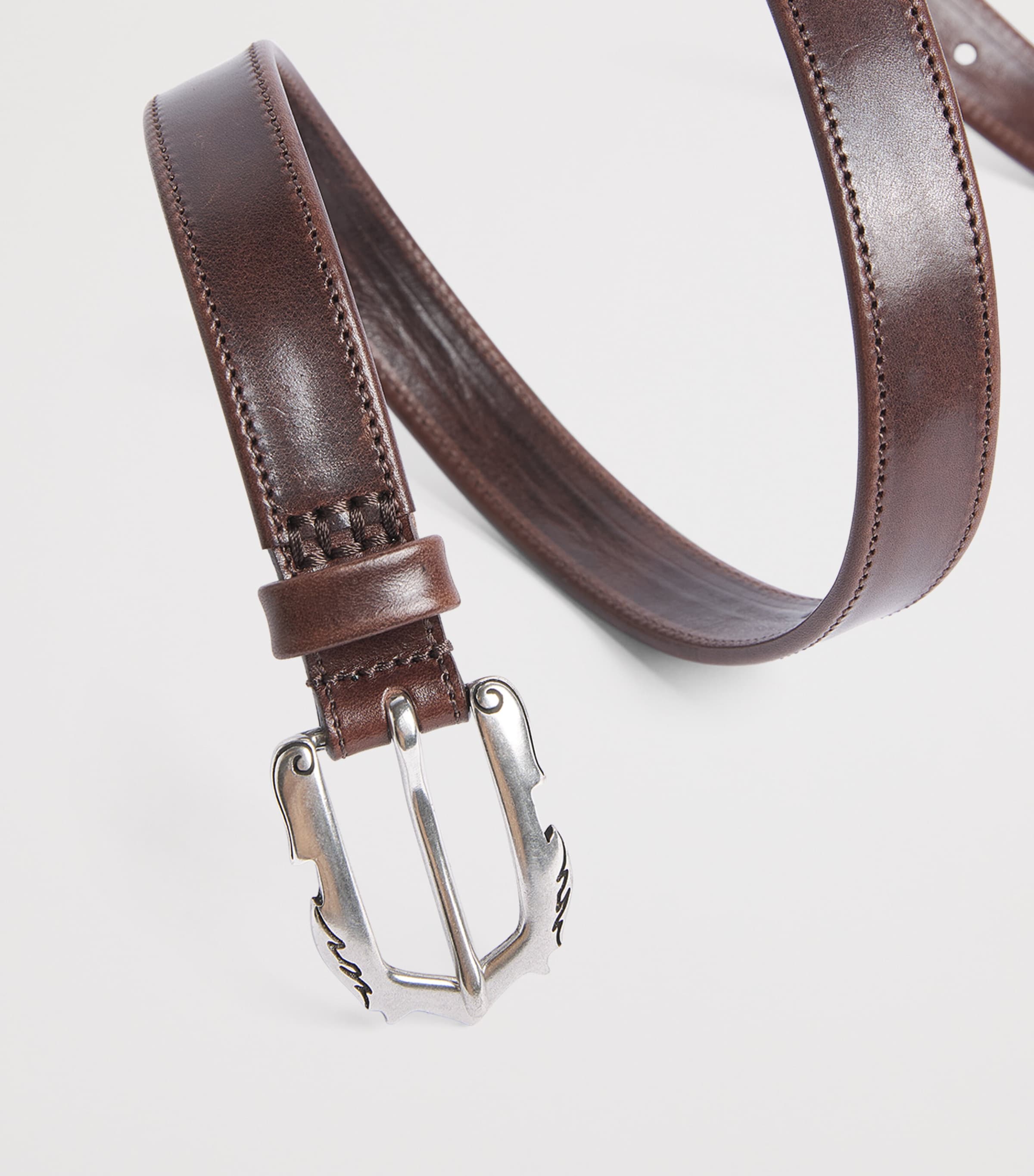 Molebo Leather Engraved Western Belt Brown Leather Image 5