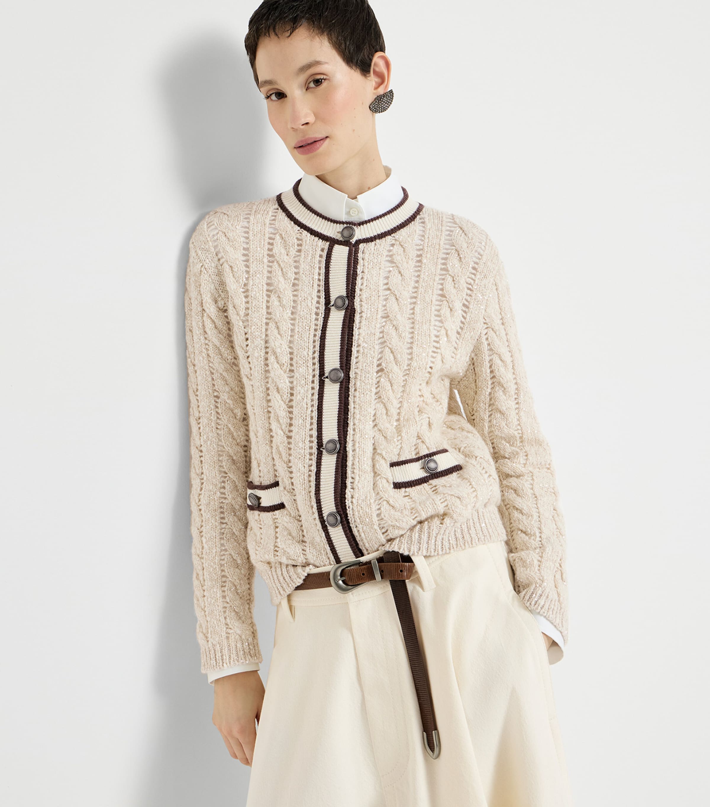 Brunello Cucinelli Womens Cable-Knit Cardigan Image 4