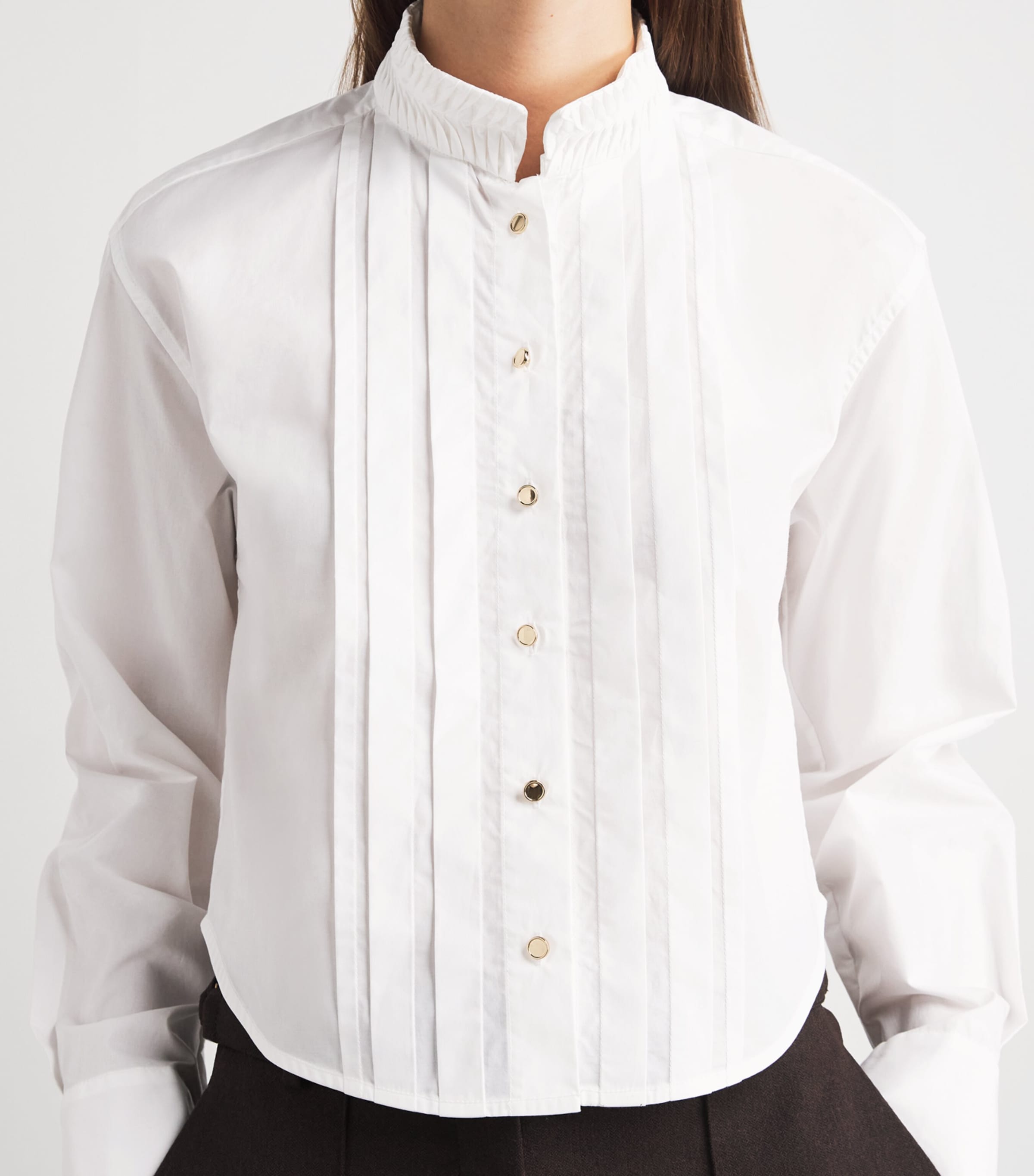 Sandro Paris Womens Cotton Pleated Shirt White Image 3