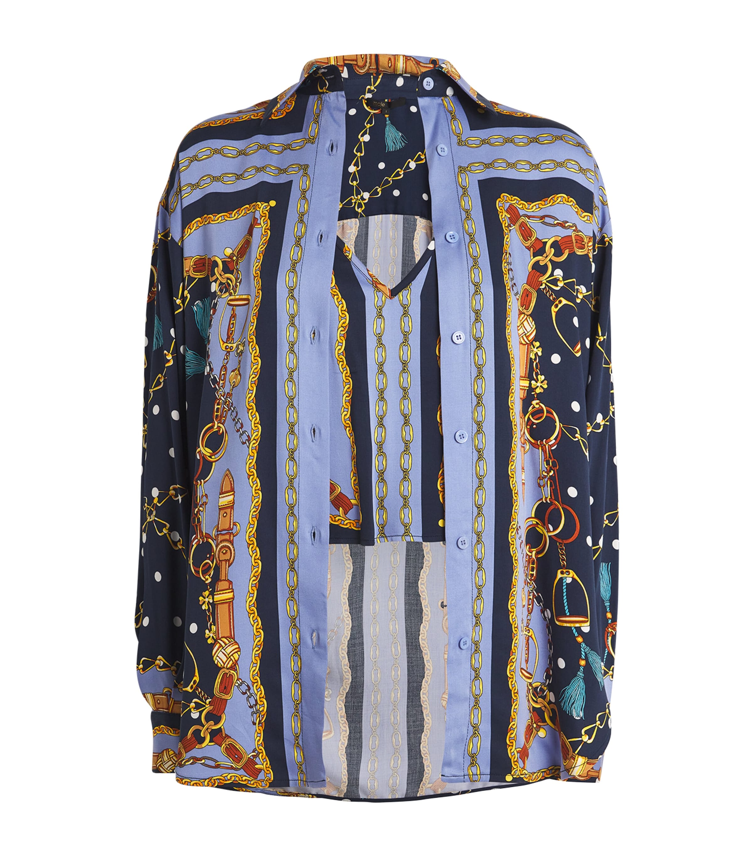 Shop Maje Satin-effect Printed Shirt In Blue