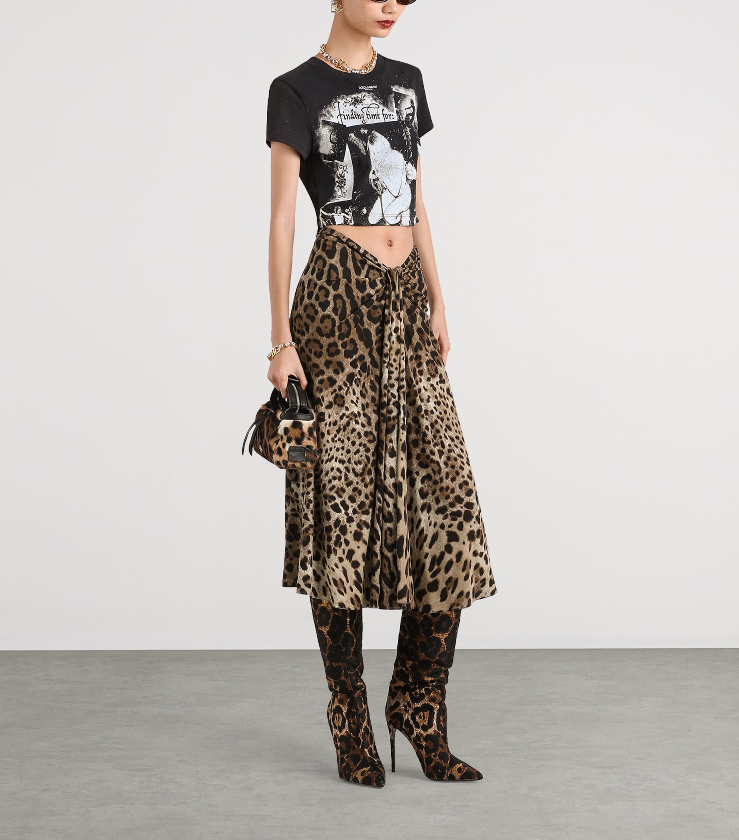 Dolce&Gabbana Womens Cotton Graphic Cropped T-Shirt Combined Colou Image 2