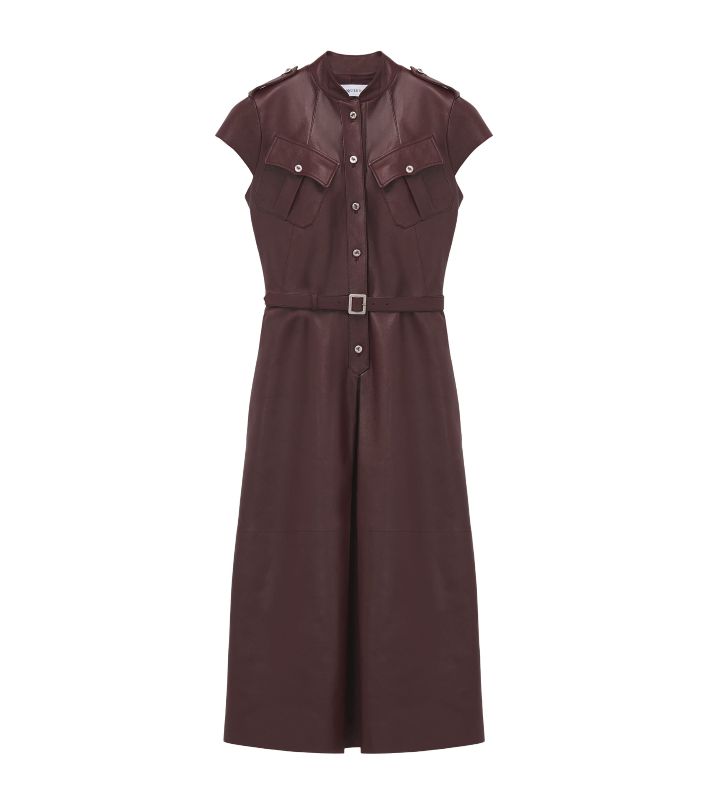 McQueen Womens Leather Uniform Midi Dress Image 1