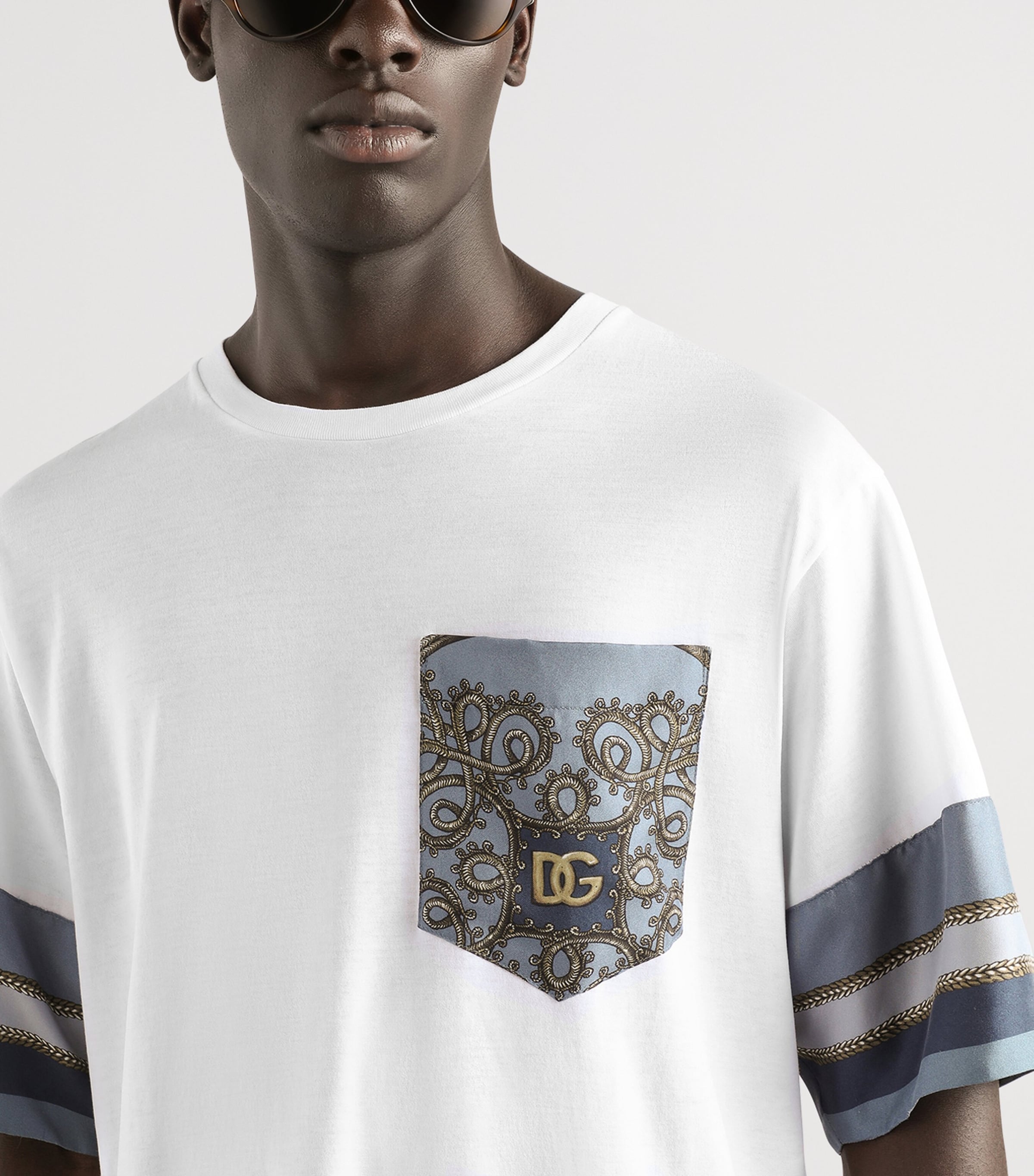 Dolce&Gabbana Mens Cotton-Silk Pocket T-Shirt Optical White Image 5