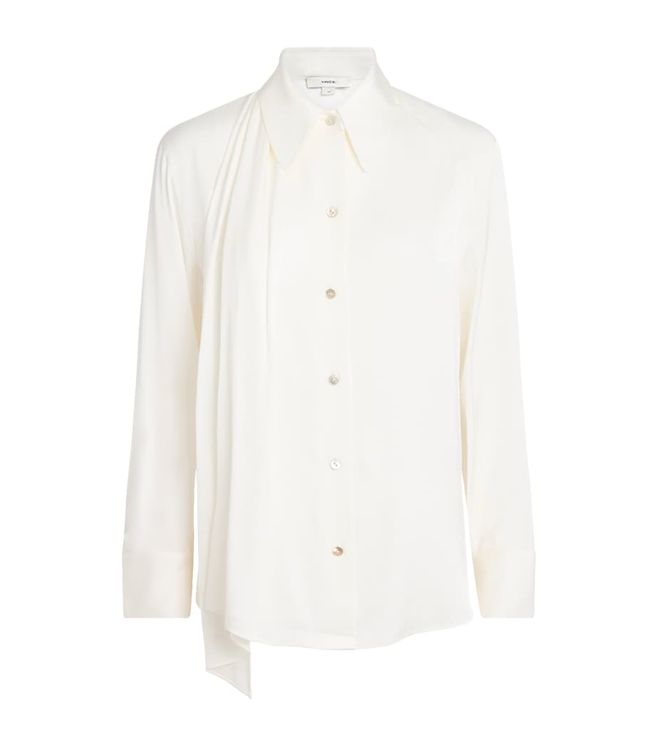 Vince Womens Silk-Blend Scarf-Detail Shirt Off White Image 1