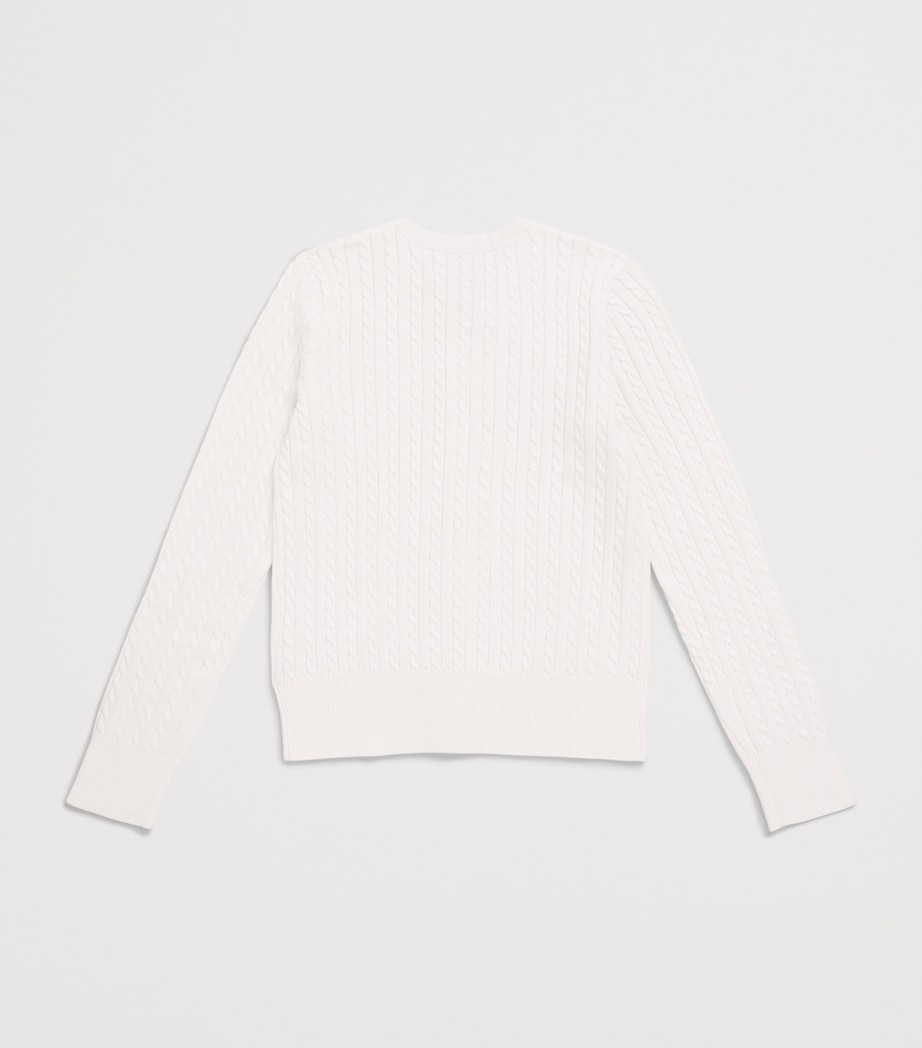 Ralph Lauren Kids Cotton Cable-Knit Cardigan (7-12 Years) Optic White W/ Navy Image 2