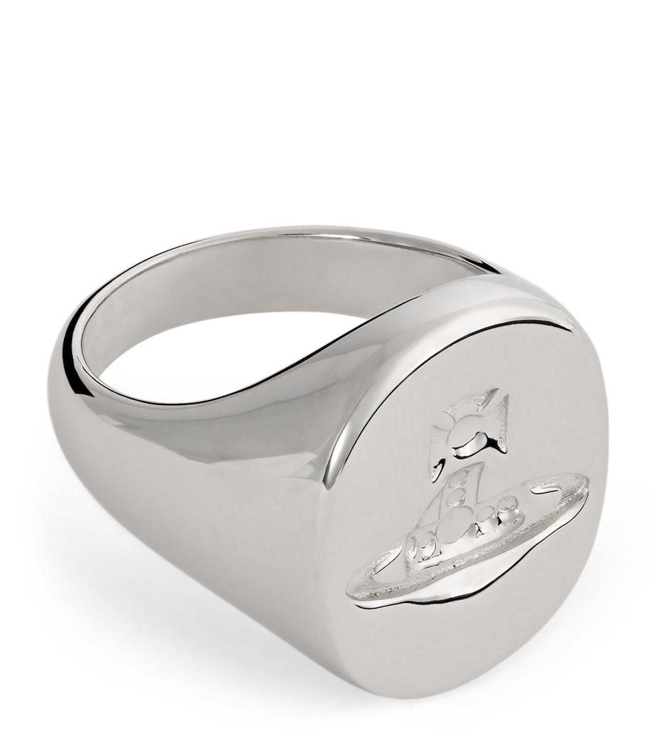Vivienne Westwood Rhodium-Plated Sterling Silver Orb Signet Ring Rodium Silver Image 1