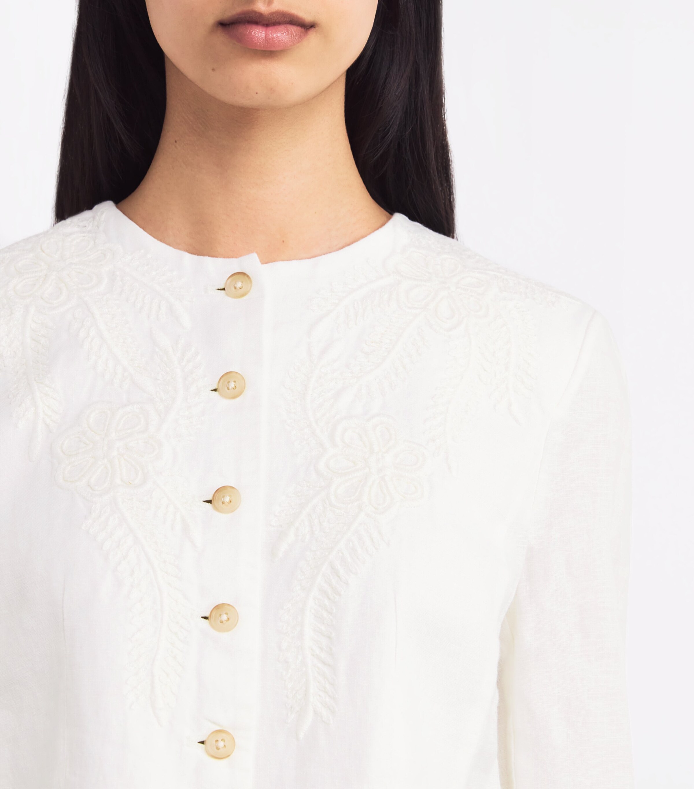 Linen Embroidered Jacket PRCHMNT CR Image 6