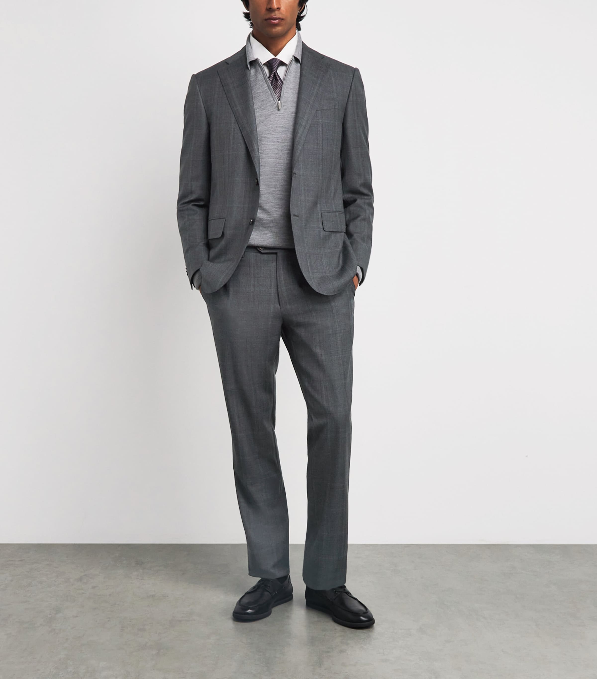 Corneliani Mens Wool 2-Piece Suit Gry Melange Drk Image 2