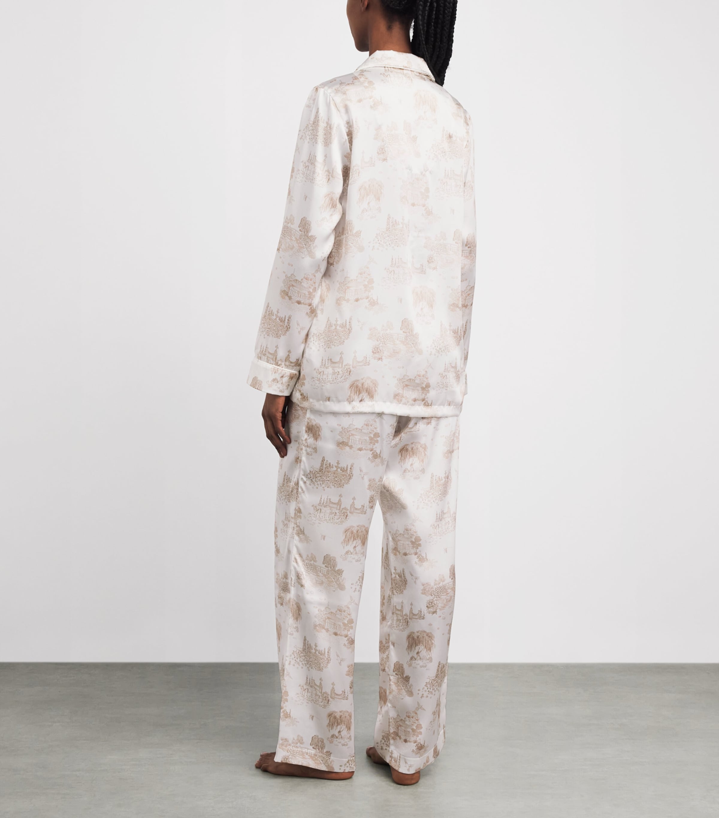 Derek Rose Womens Silk Toile Pyjama Set White Image 4