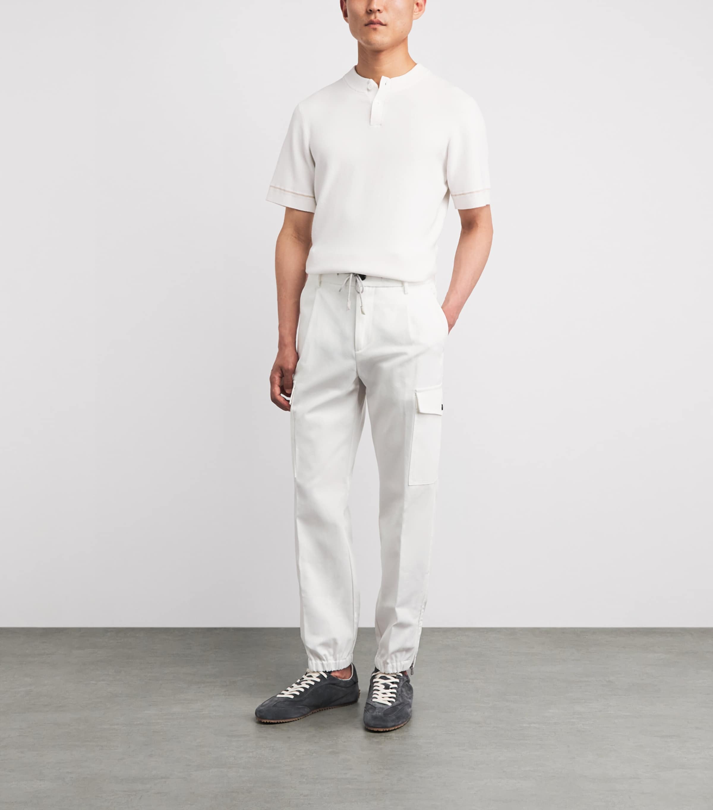 Eleventy Mens Cotton Cargo Trousers Bianco Image 2