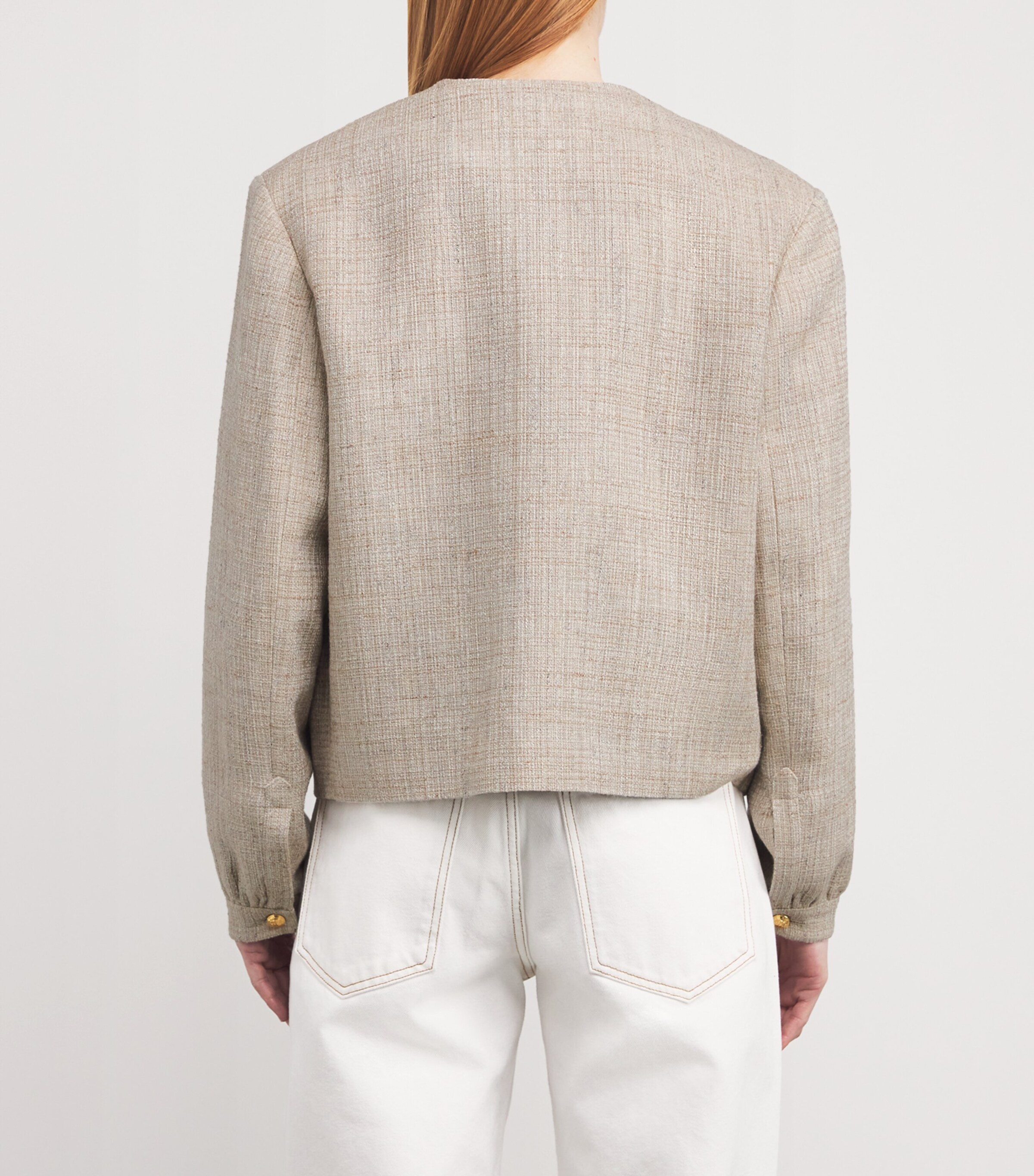 Blazé Milano Womens Cotton-Blend Tweed Gliss Bolero Jacket Sand Image 4